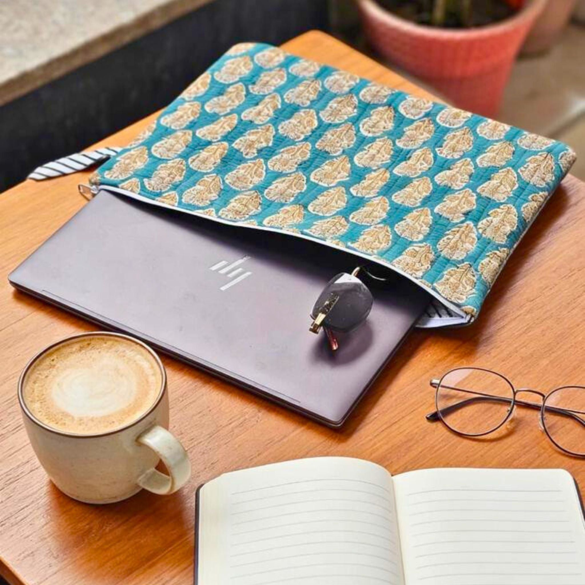 13 Inch Laptop/ipad Waterproof Sleeves (Blue and Gold) by Suryatra
