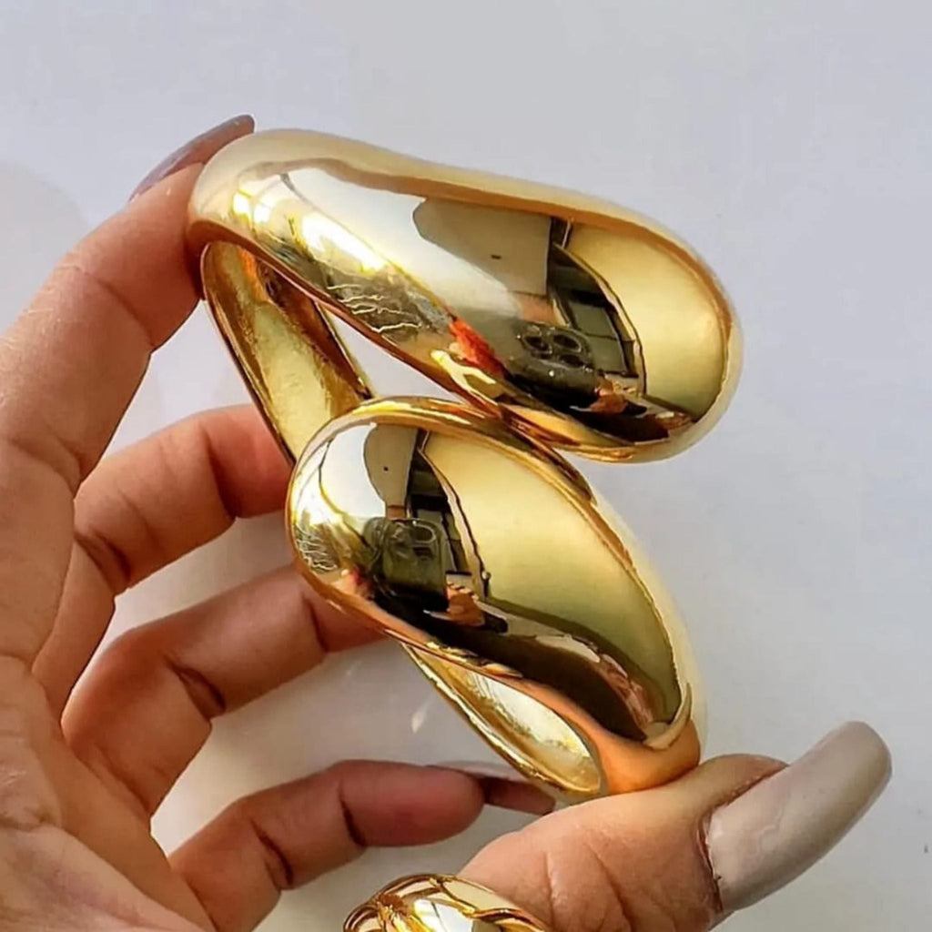 Luxe Sculpted Gold Cuff Bracelet by Suryatra