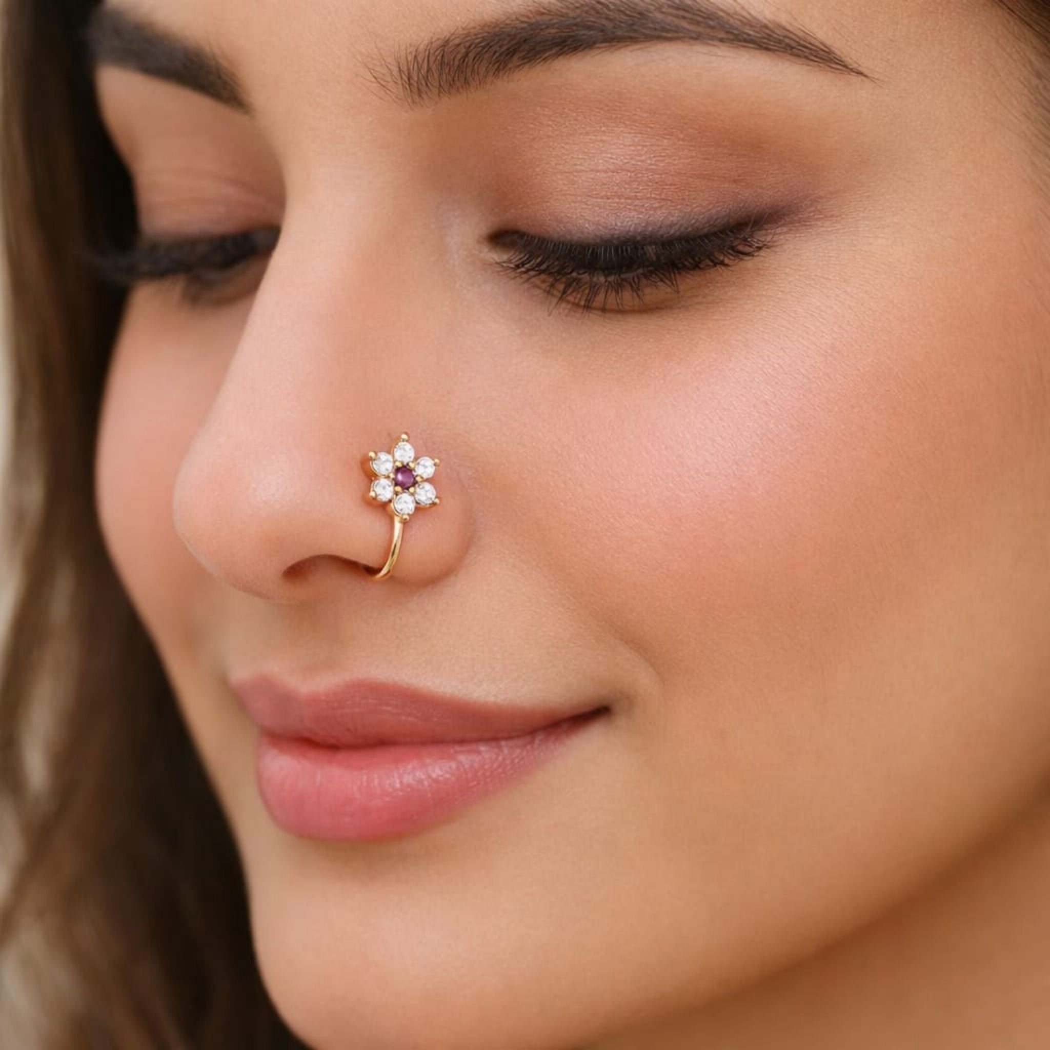 Floral Crystal Nose Ring by Suryatra
