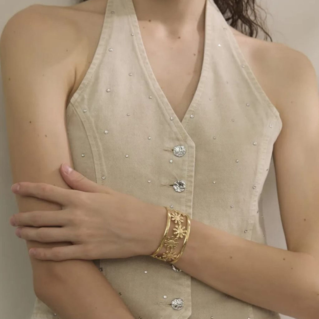 Golden Daisy Bloom Cuff Bracelet by Suryatra