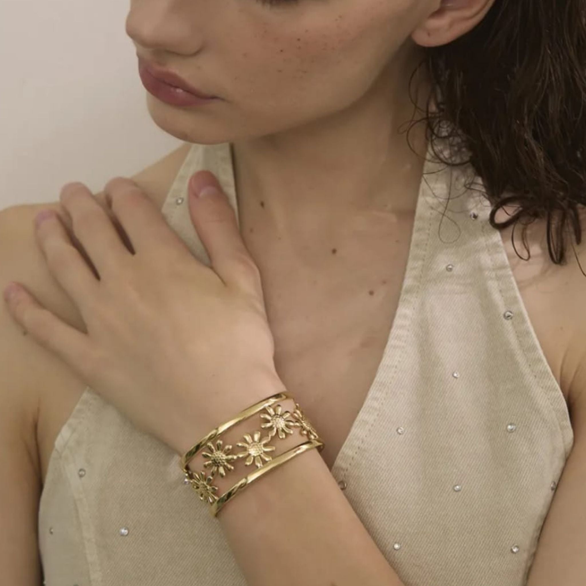 Golden Daisy Bloom Cuff Bracelet by Suryatra
