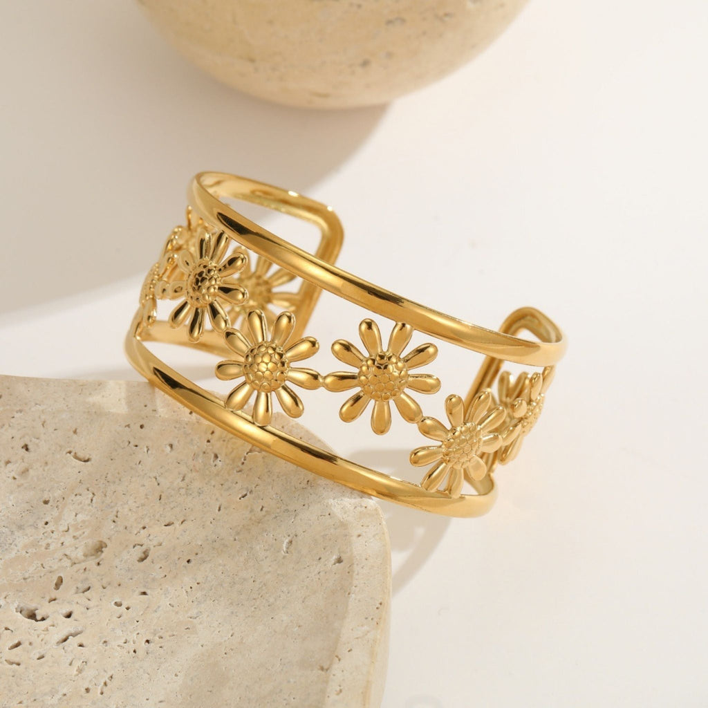 Golden Daisy Bloom Cuff Bracelet by Suryatra