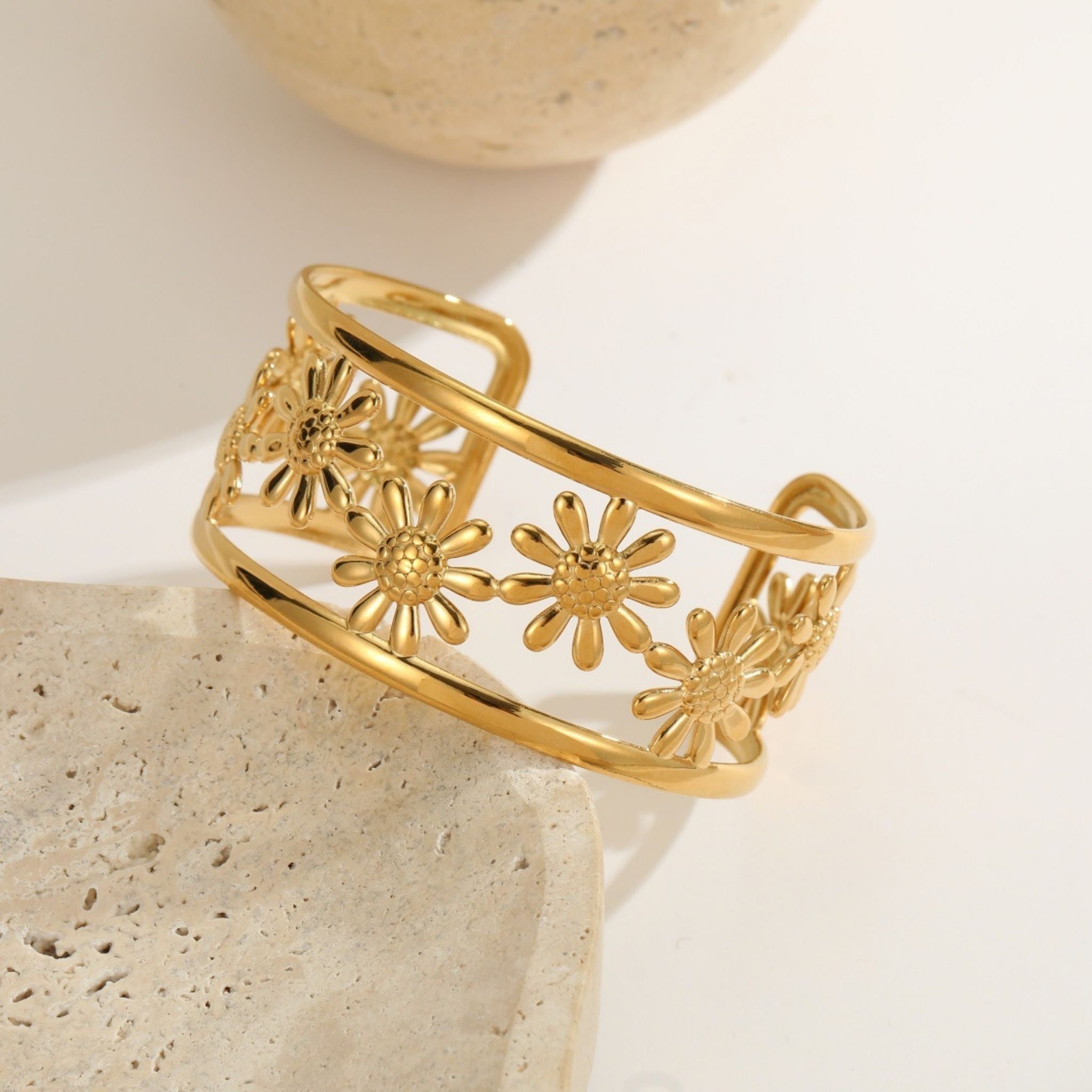 Golden Daisy Bloom Cuff Bracelet by Suryatra