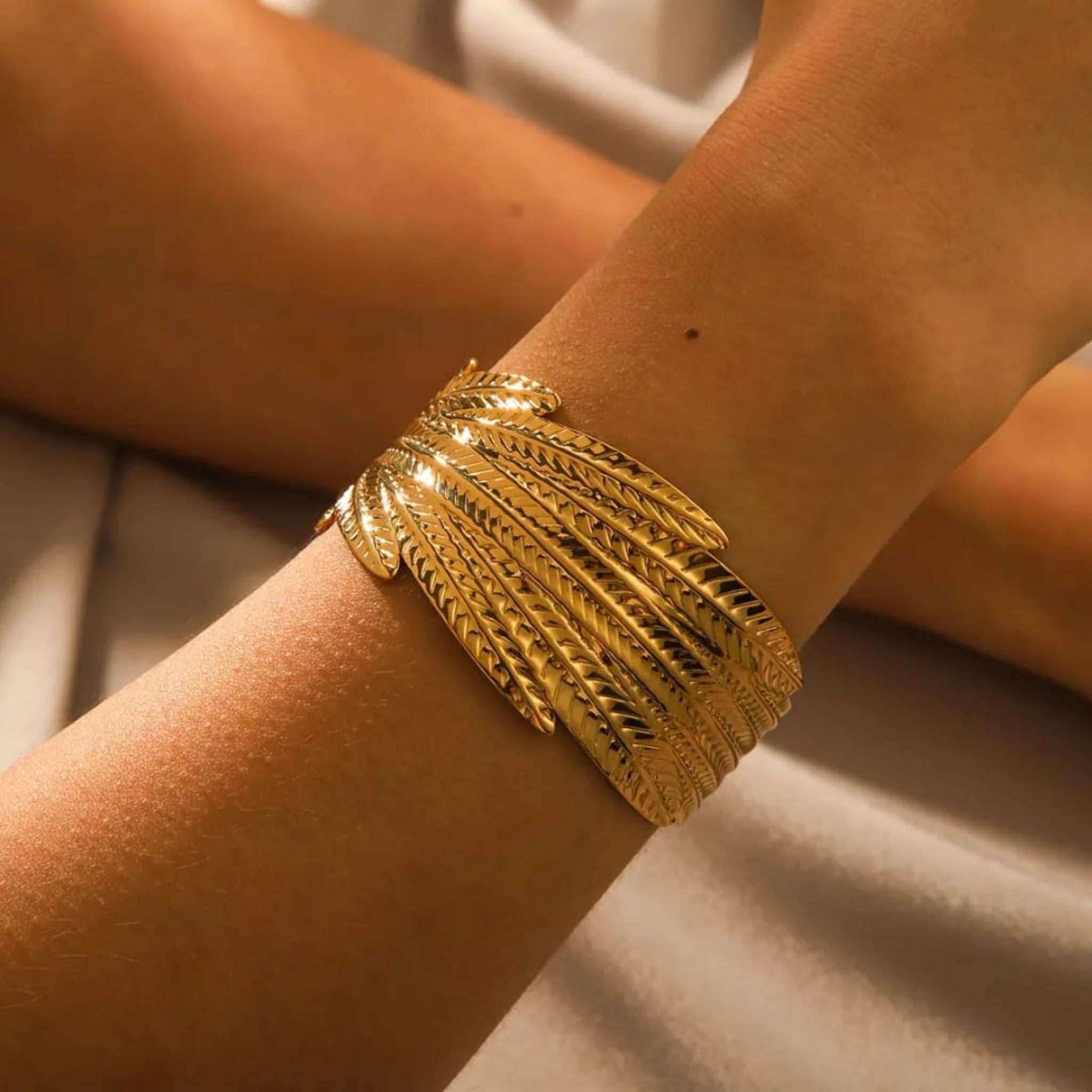 Golden Leaf Cuff Bracelet by Suryatra