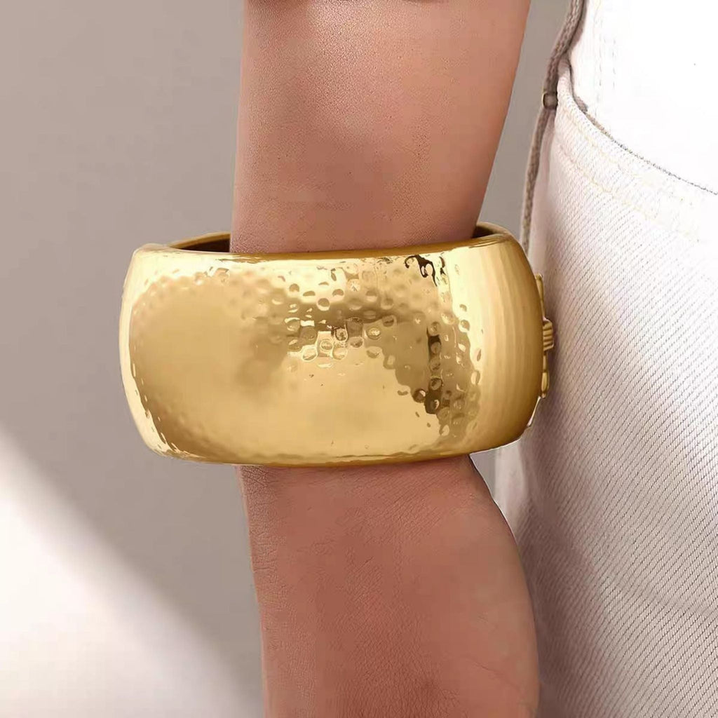 Golden Hammered Cuff Bracelet by Suryatra