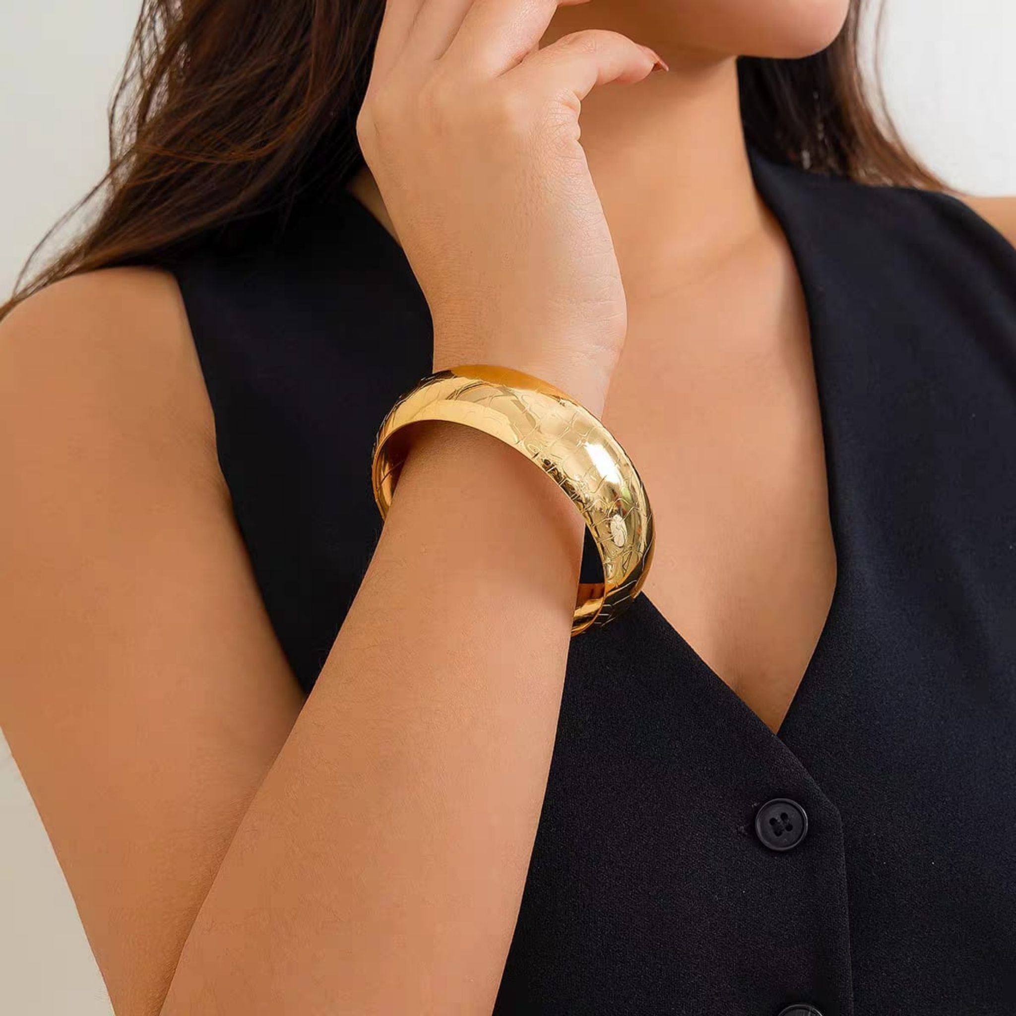 Golden Hammered Cuff Bracelet by Suryatra