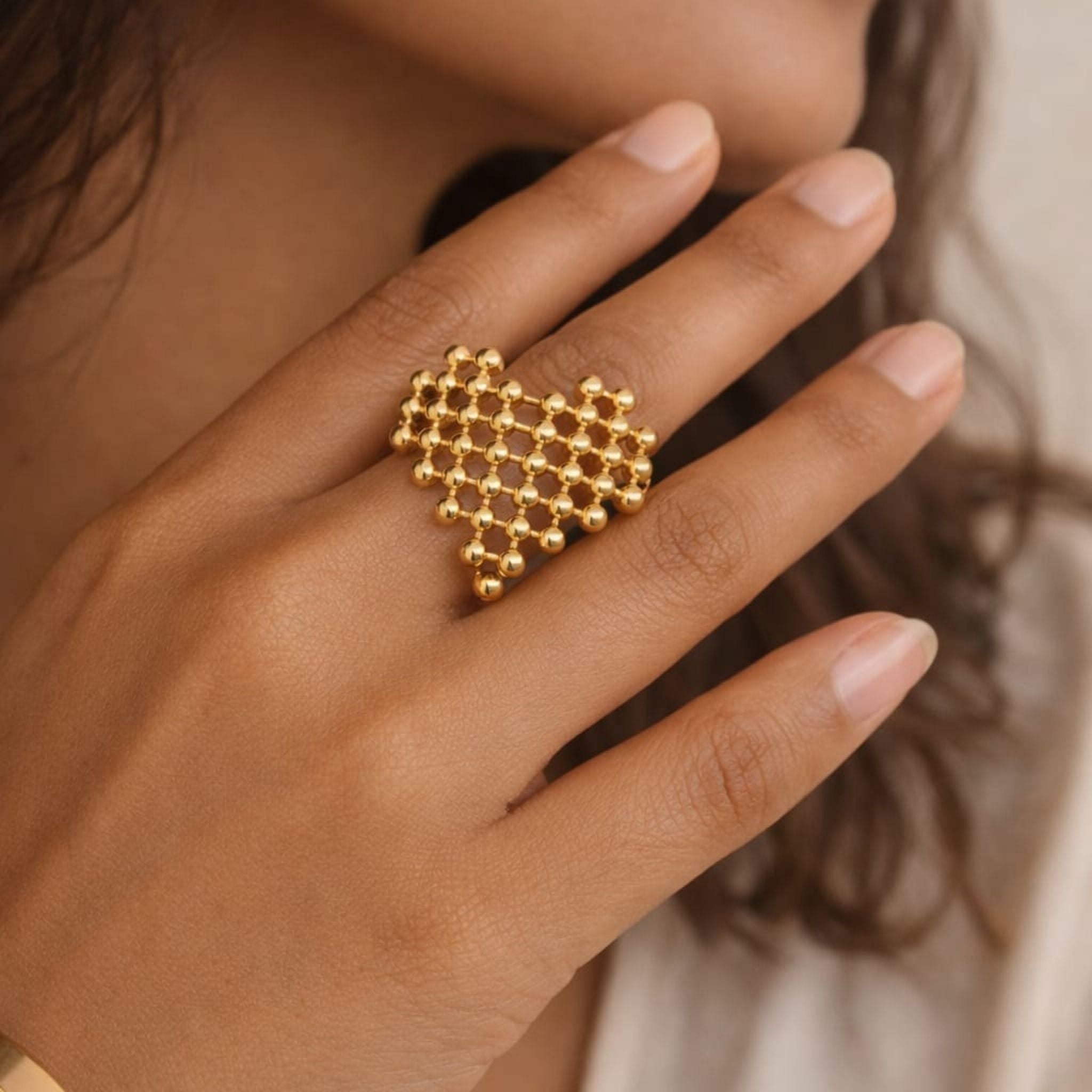 Golden Honeycomb Statement Ring by Suryatra