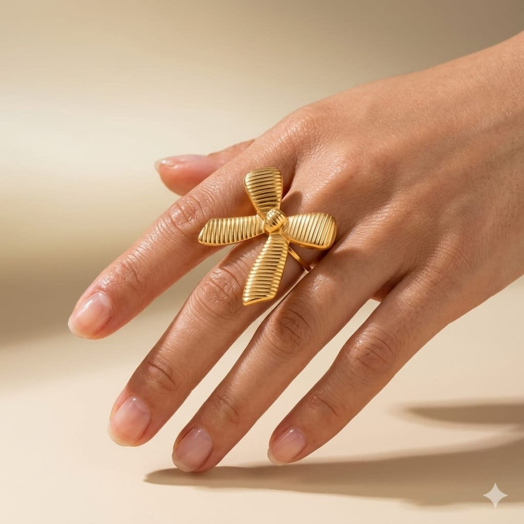 Golden Bloom Statement Ring by Suryatra