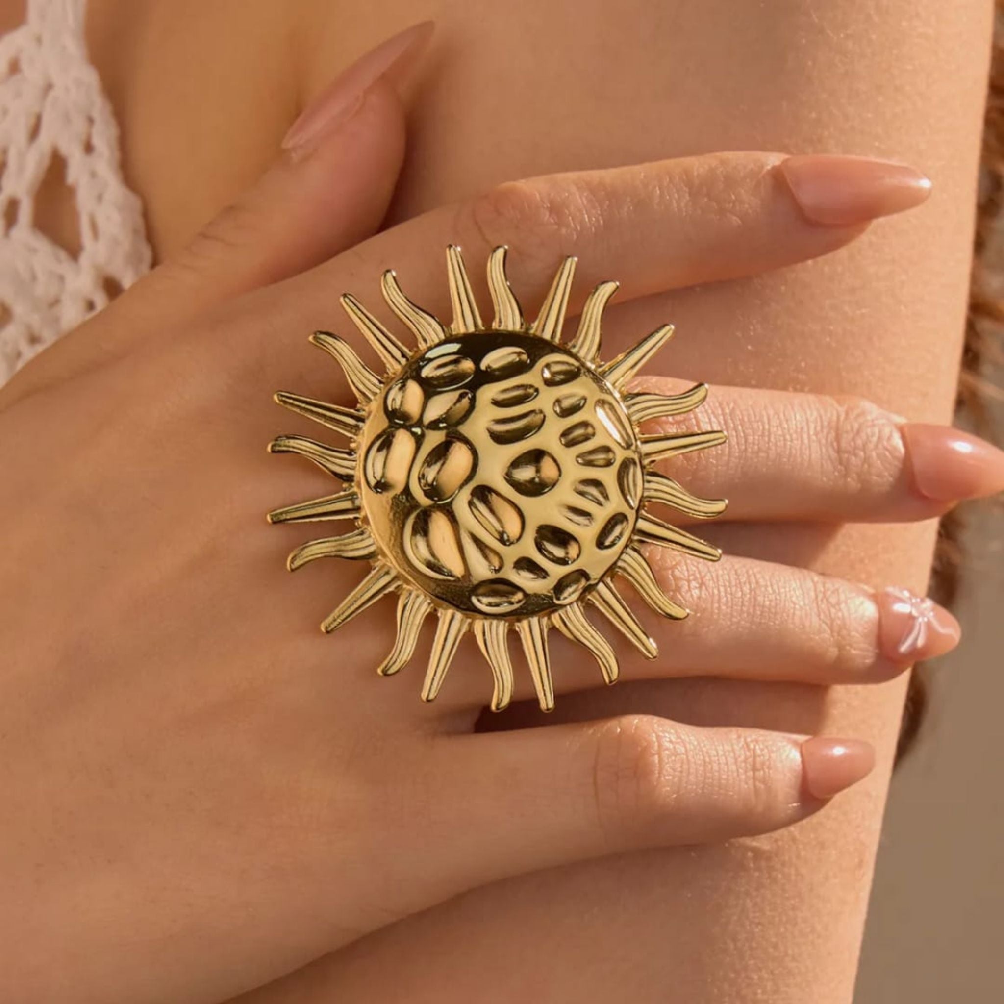 Golden Sunburst Statement Ring by Suryatra