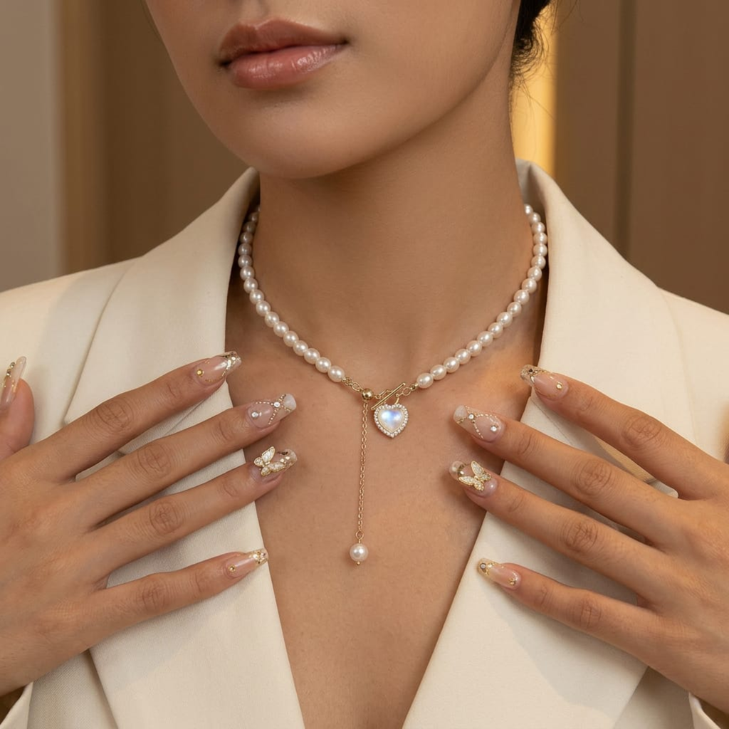 Celestia Pearl Heart Drop Necklace by Suryatra