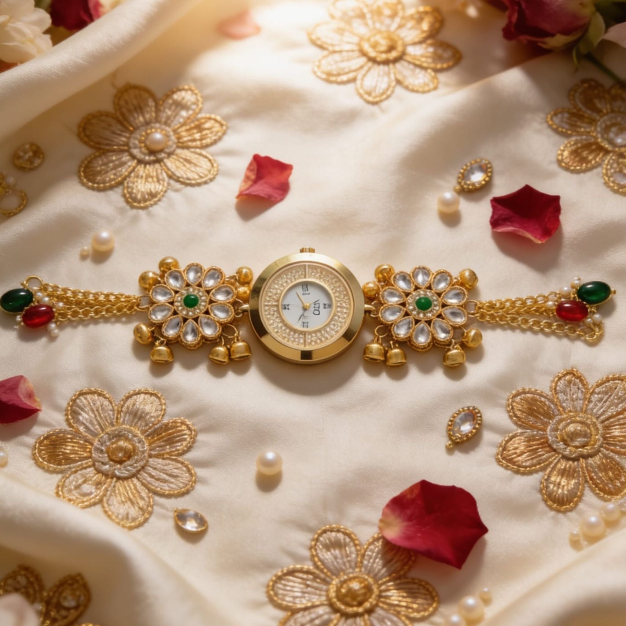Royal Floral Kundan Chain Watch By Suryatra