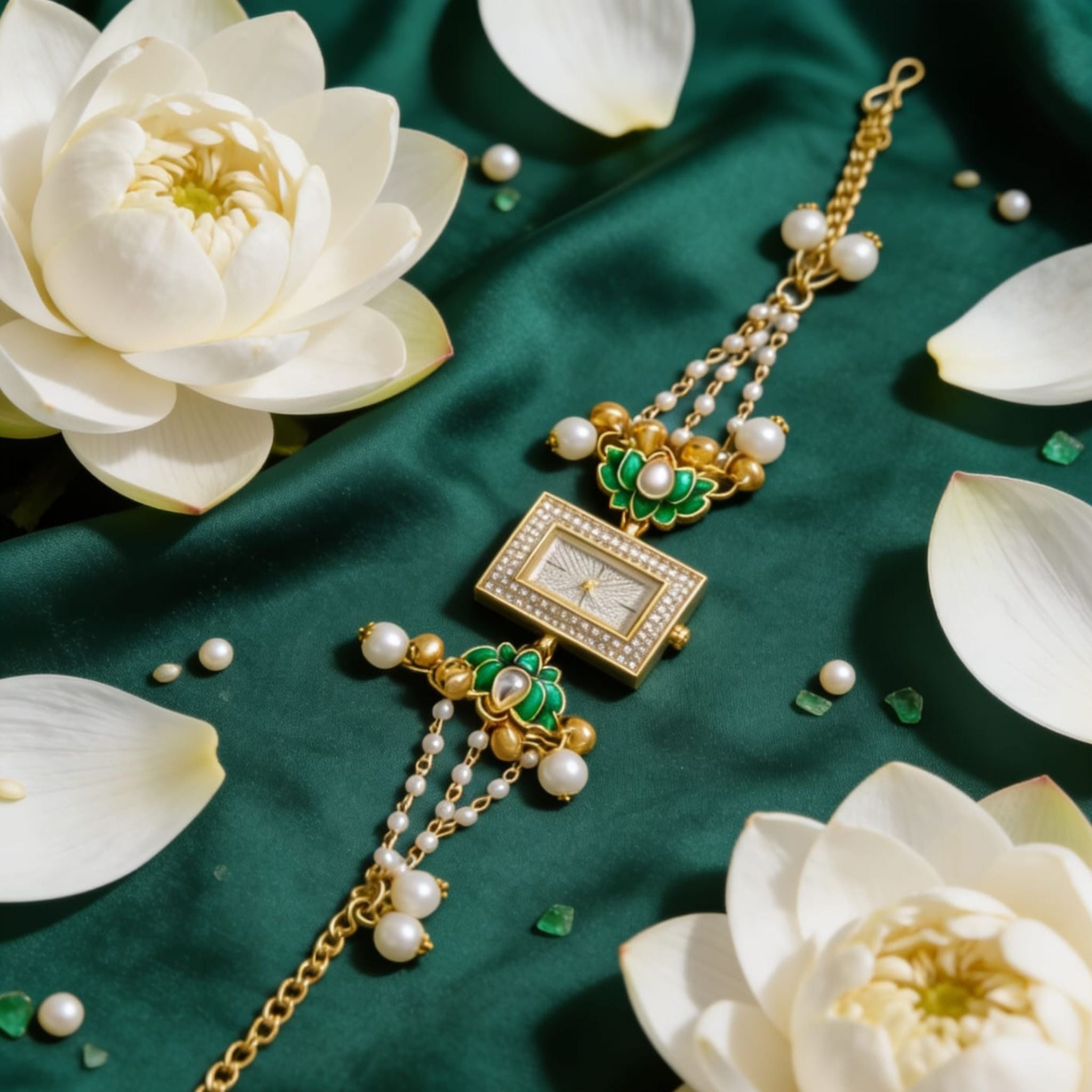 Lotus Pearl Kundan Chain Watch By Suryatra