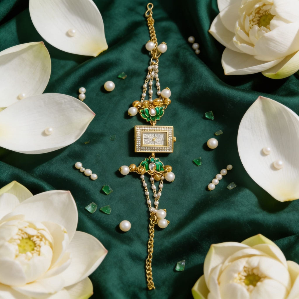 Lotus Pearl Kundan Chain Watch By Suryatra