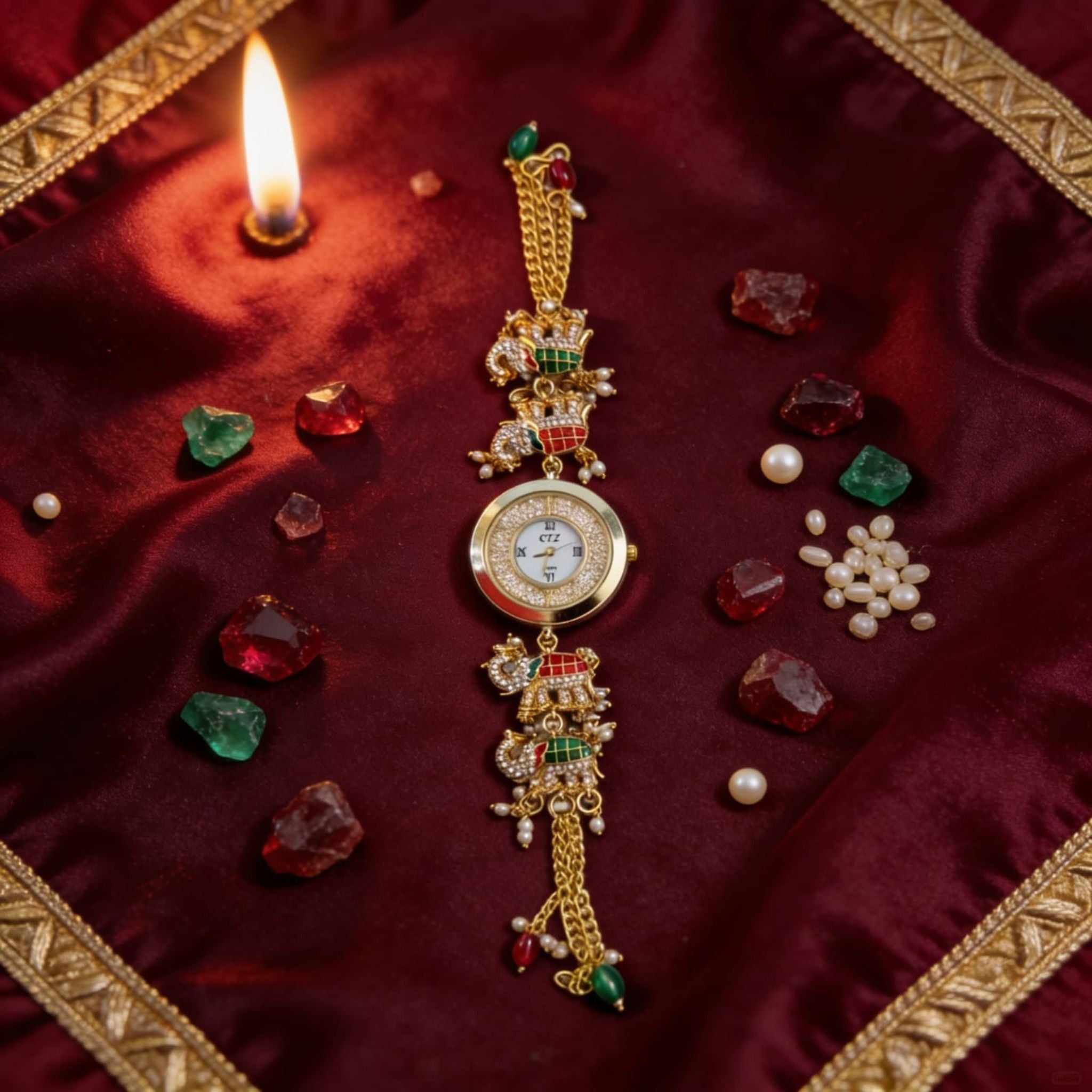 Royal Elephant Kundan Chain Watch By Suryatra