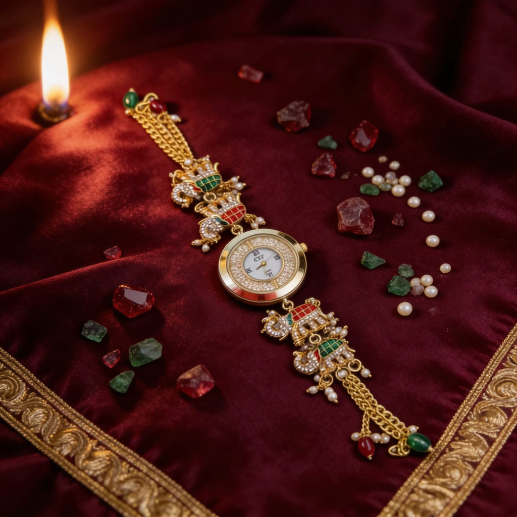 Royal Elephant Kundan Chain Watch By Suryatra
