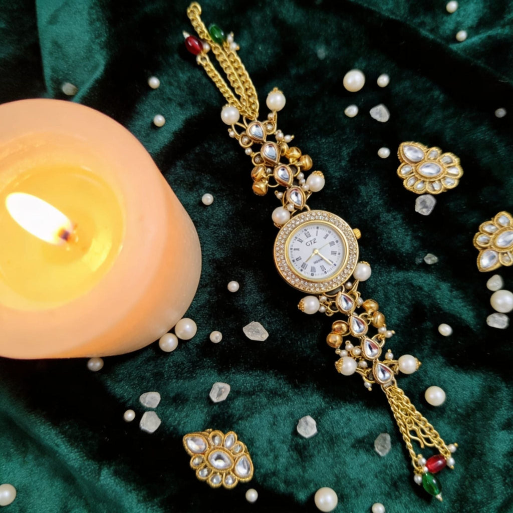 Pearl Kundan Chain Watch By Suryatra