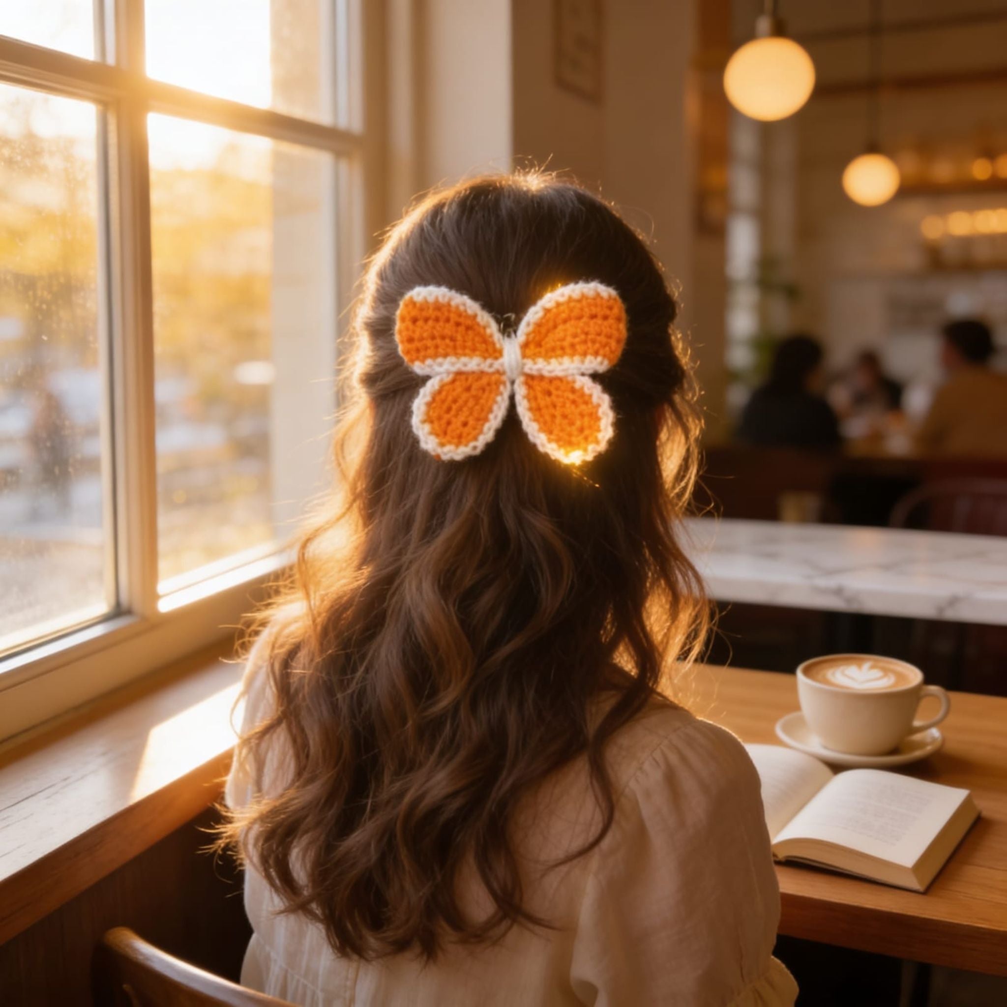 Sunset Bloom Crochet Hair Clip By Suryatra | Orange & Cream
