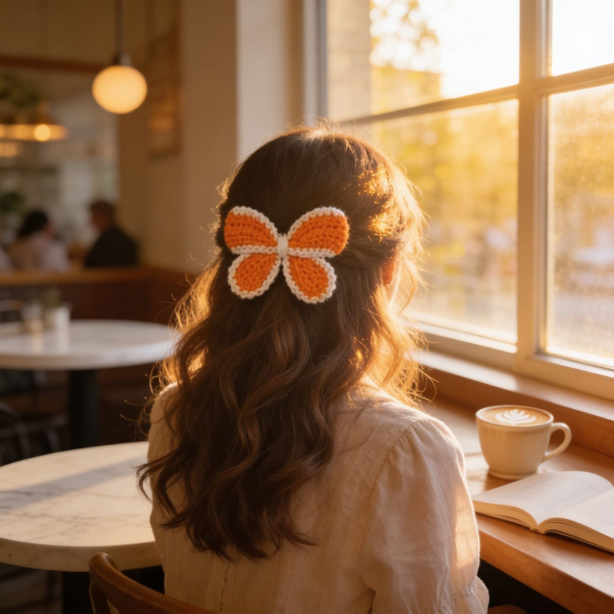 Sunset Bloom Crochet Hair Clip By Suryatra | Orange & Cream