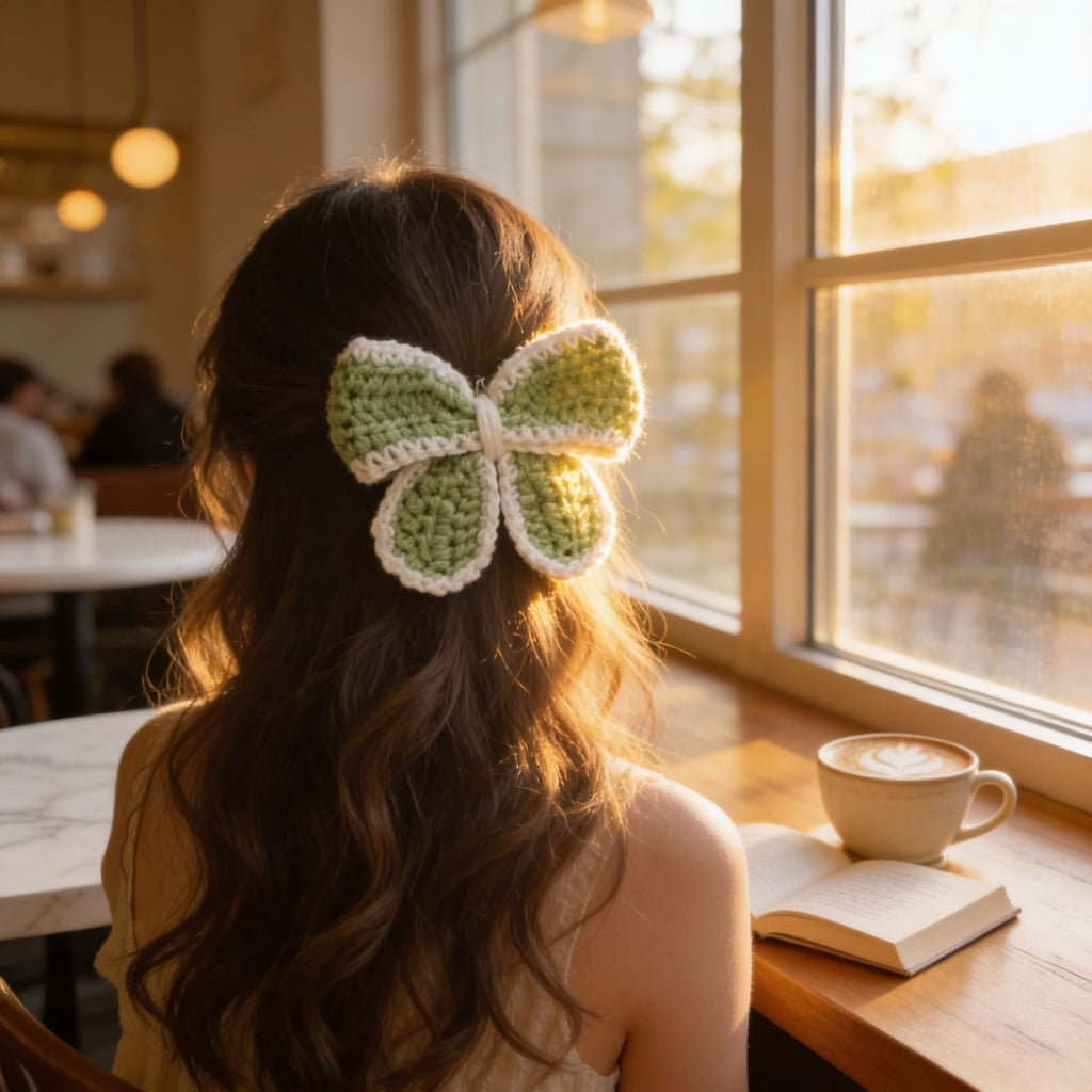 Sage Bloom Crochet Hair Clip By Suryatra | Green & Cream
