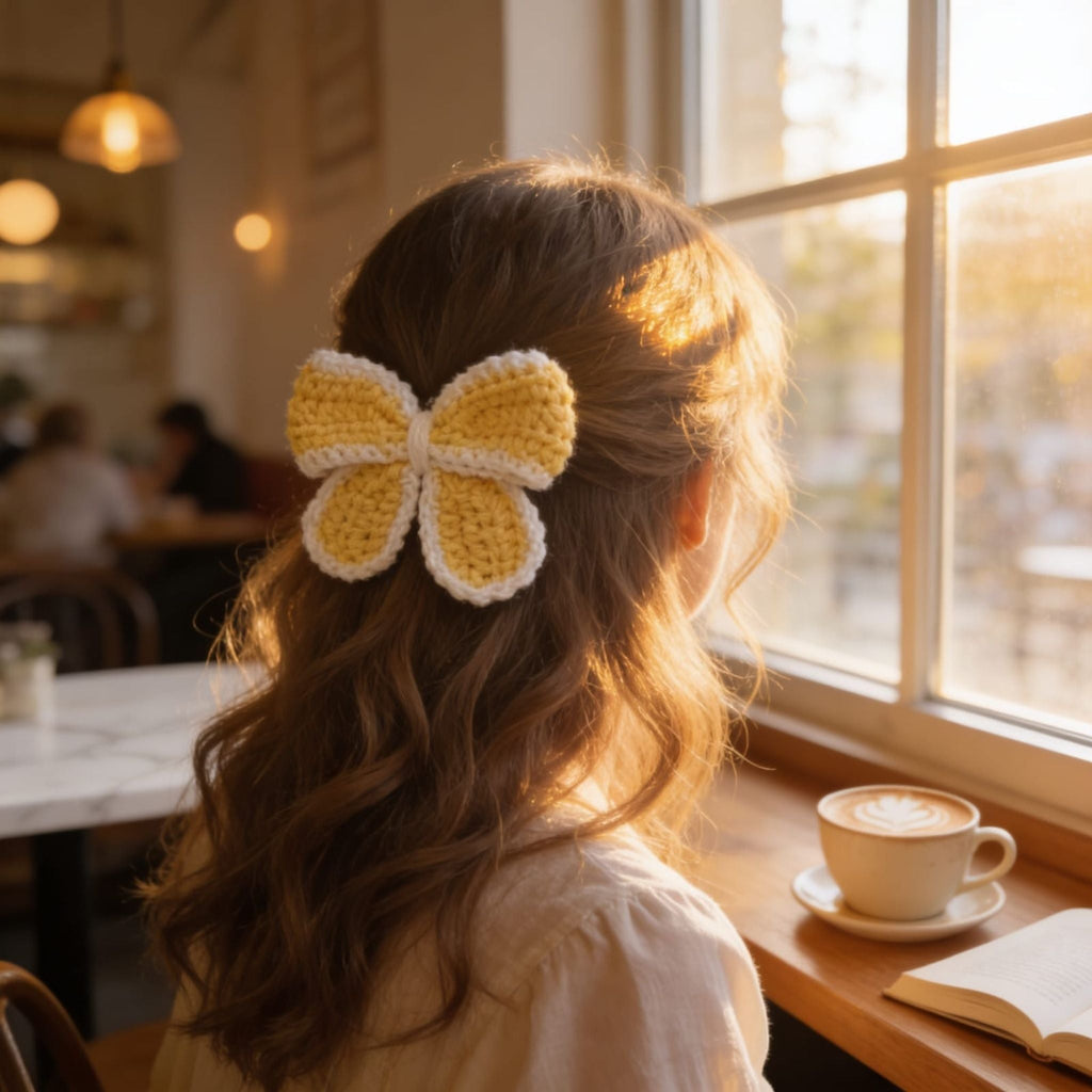 Golden Bloom Crochet Hair Clip By Suryatra | Yellow & Cream