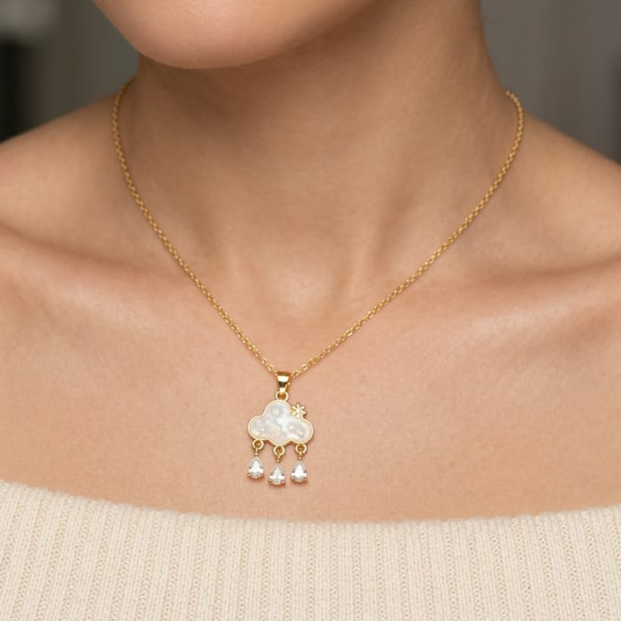 Cloud Drop Charm Necklace by Suryatra