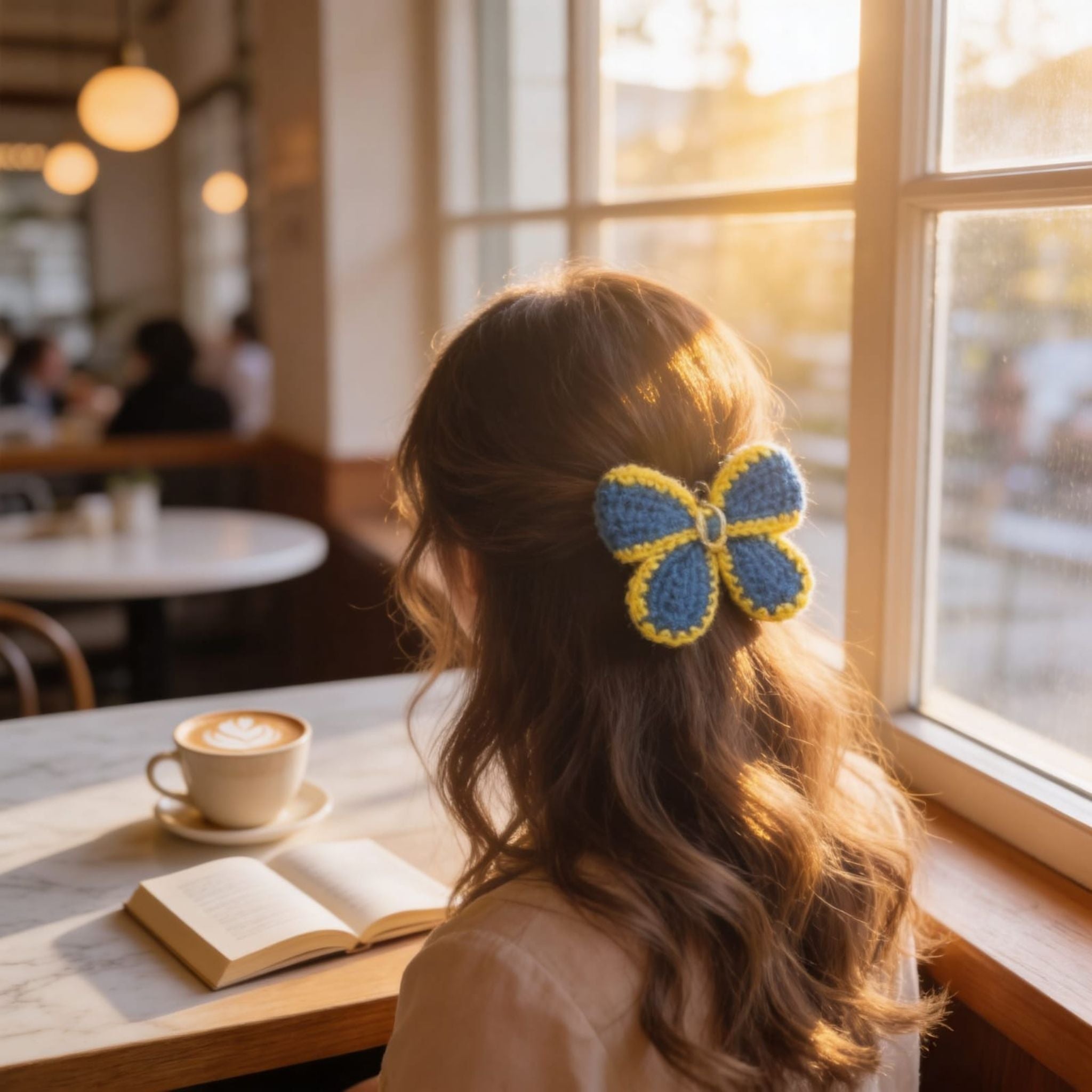 Azure Bloom Crochet Flower Hair Clip By Suryatra | Yellow & Blue