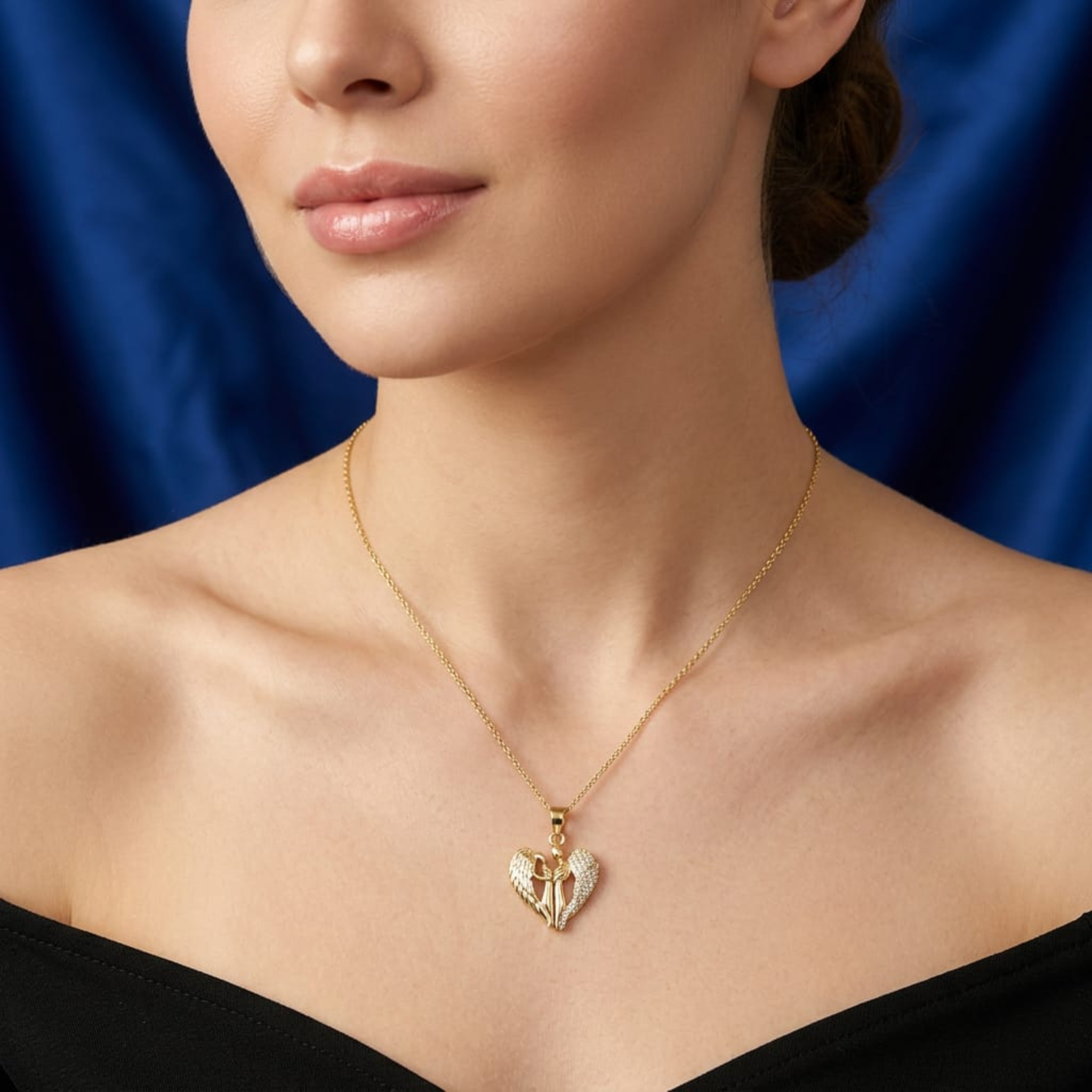 Angel Heart Wings Pendant Necklace