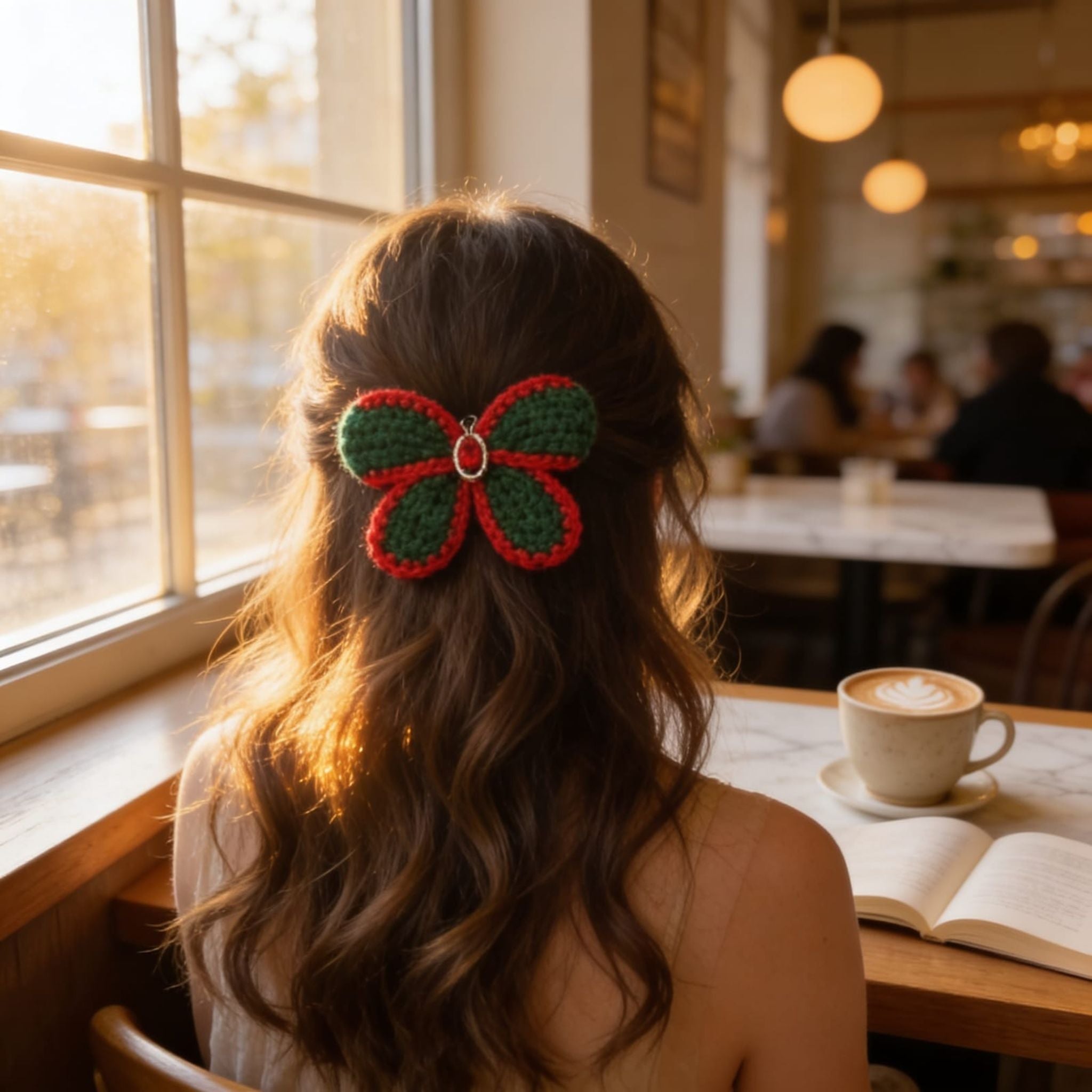 Festive Bloom Crochet Flower Hair Clip By Suryatra | Red & Green
