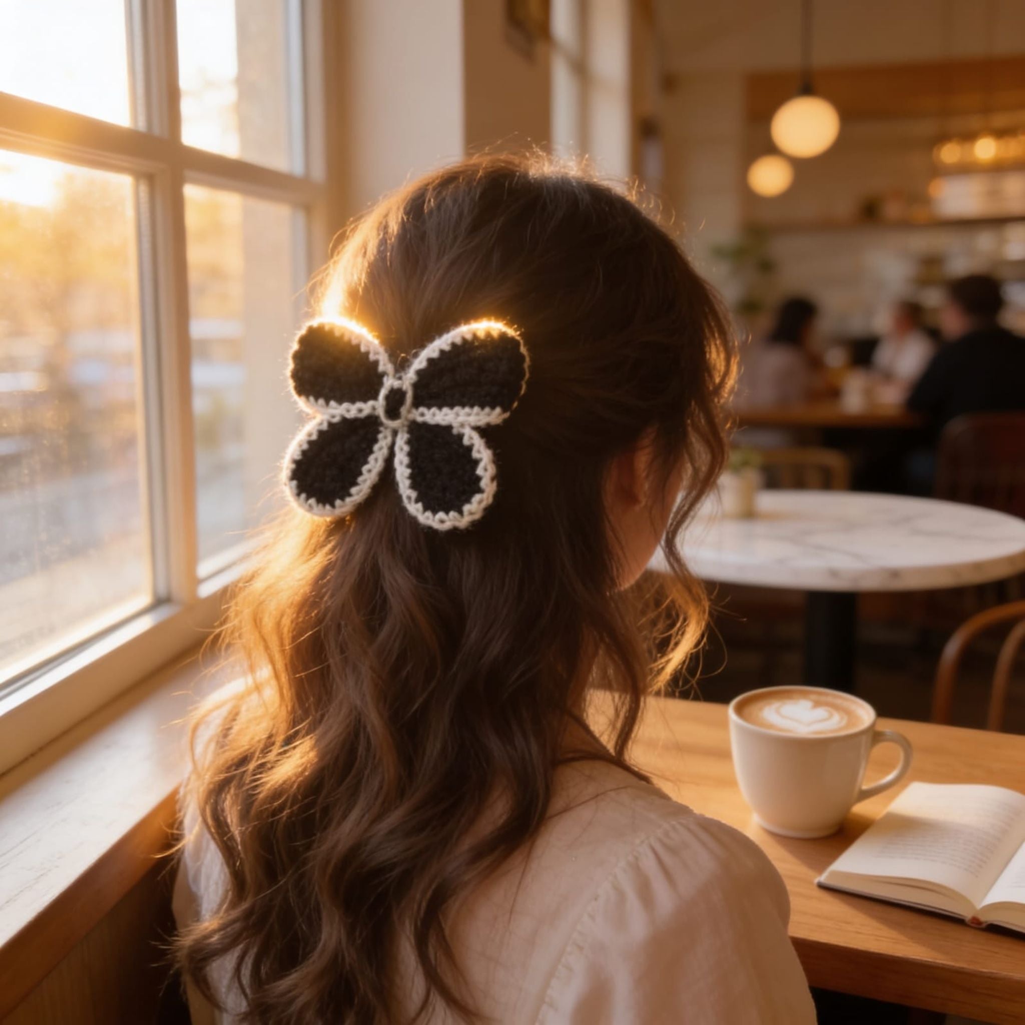 Noir Bloom Crochet Flower Hair Clip By Suryatra | White & Black