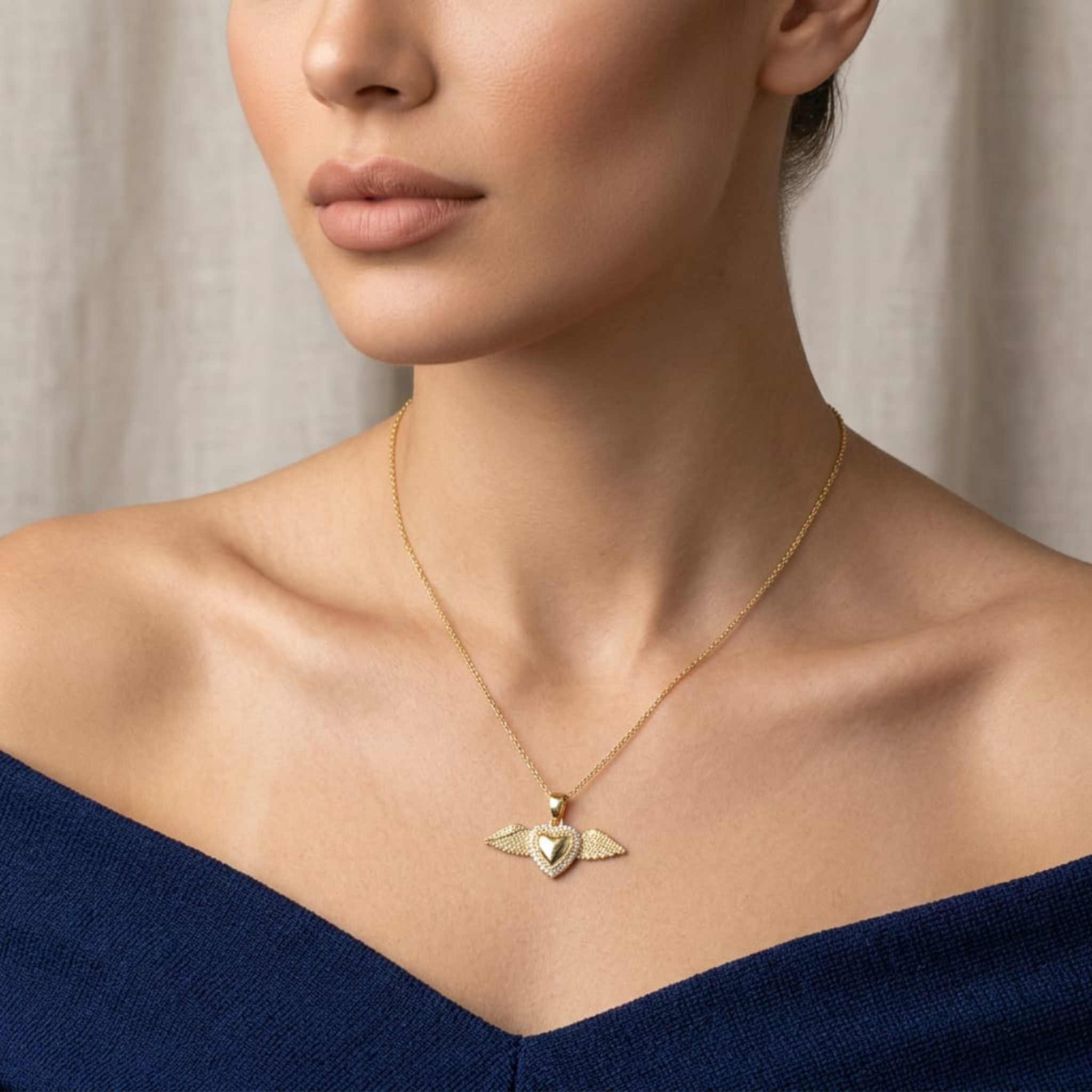Celestial Wings Heart Pendant Necklace
