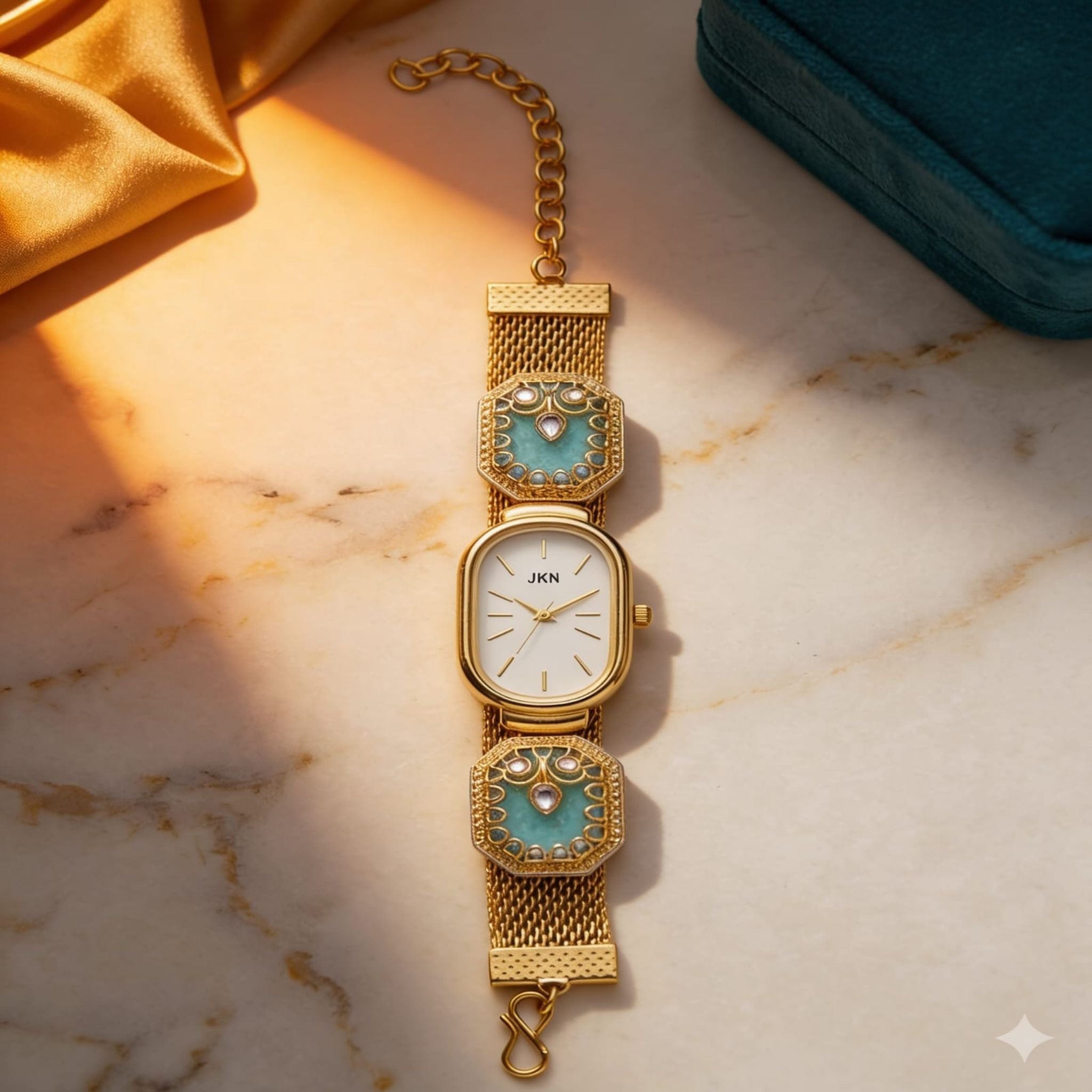 Heritage Mint Stone Gold Watch By Suryatra