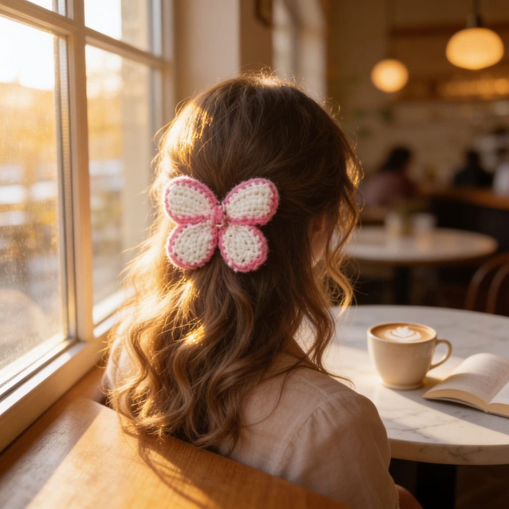 Blush Bloom Crochet Flower Hair Clip By Suryatra | Pink & Soft cream