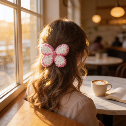 Blush Bloom Crochet Flower Hair Clip By Suryatra | Pink & Soft cream