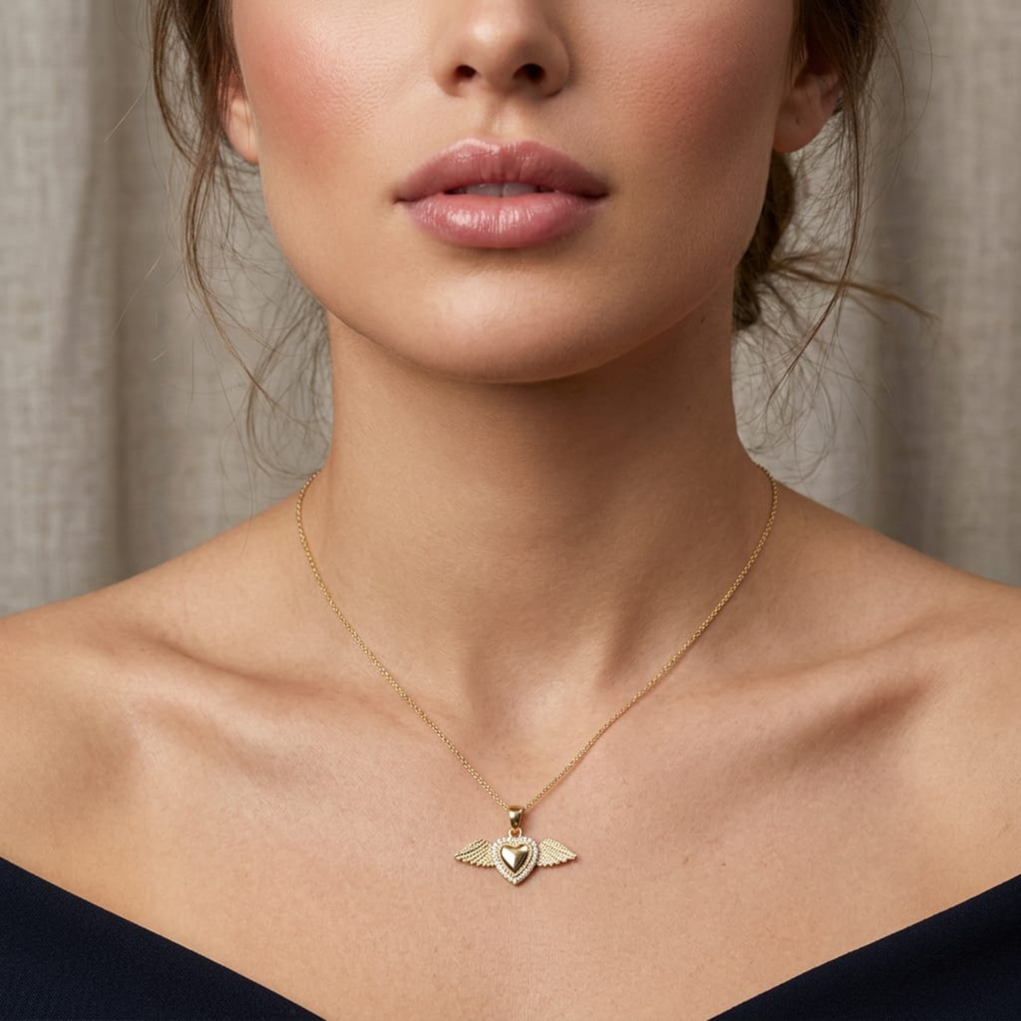Celestial Wings Heart Pendant Necklace