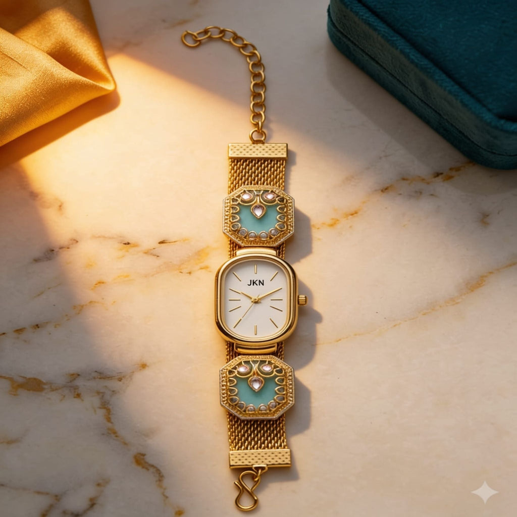 Heritage Mint Stone Gold Watch By Suryatra