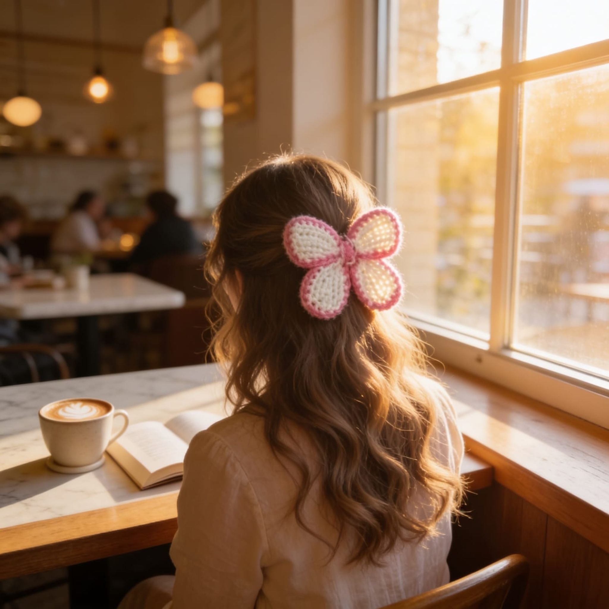 Blush Bloom Crochet Flower Hair Clip By Suryatra | Pink & Soft cream