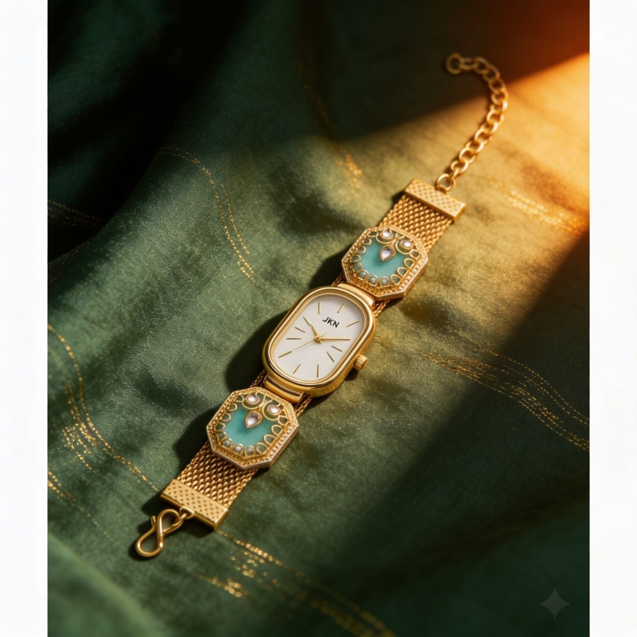 Heritage Mint Stone Gold Watch By Suryatra