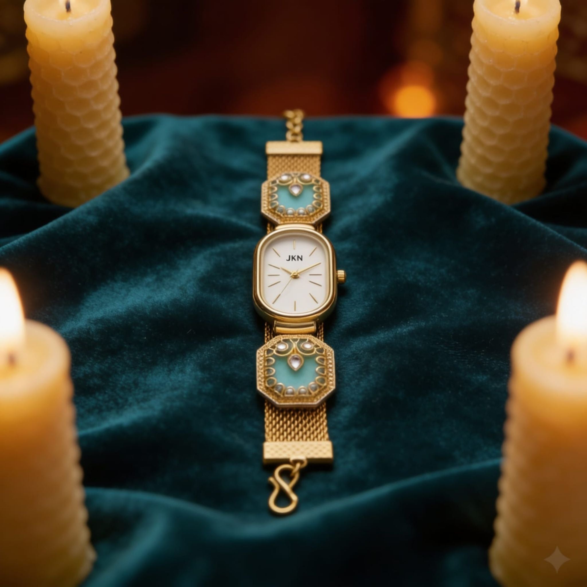 Heritage Mint Stone Gold Watch By Suryatra