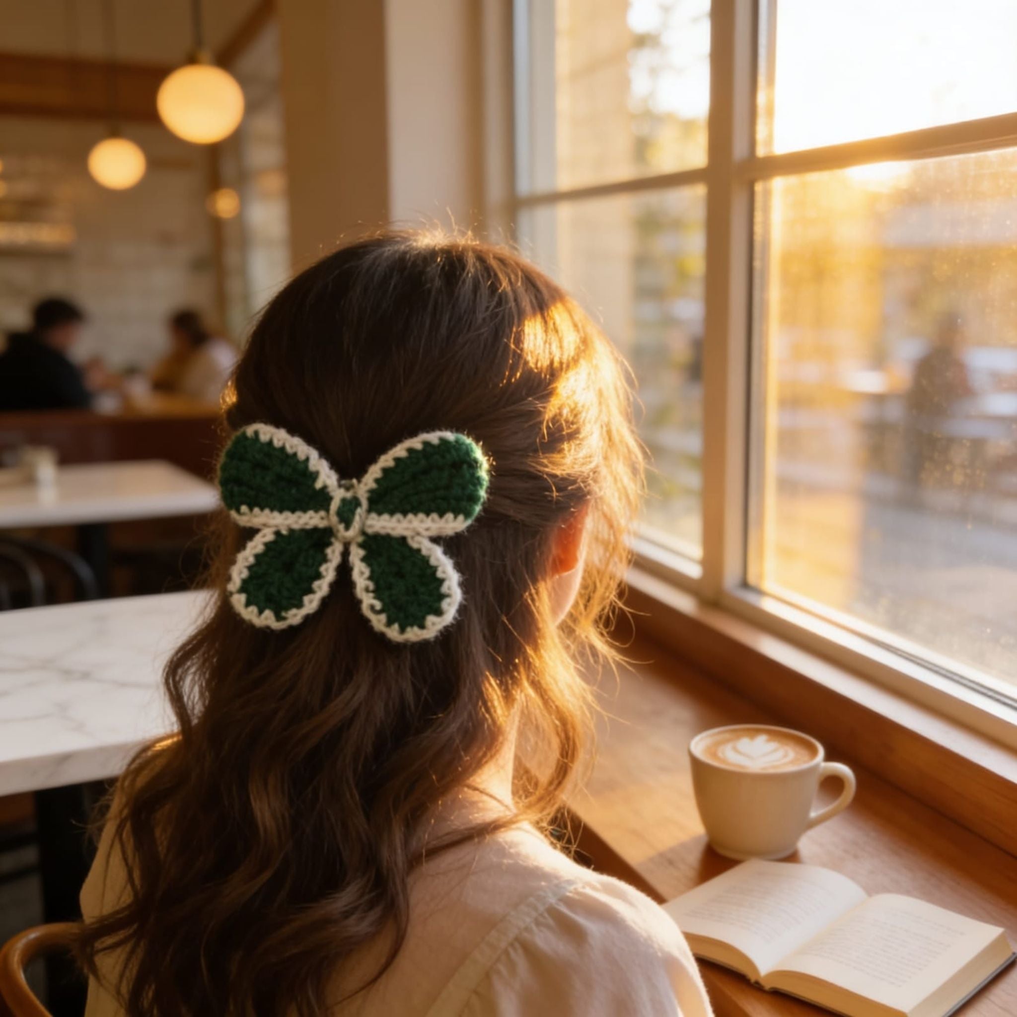 Verdant Bloom Crochet Flower Hair Clip By Suryatra | White & Green