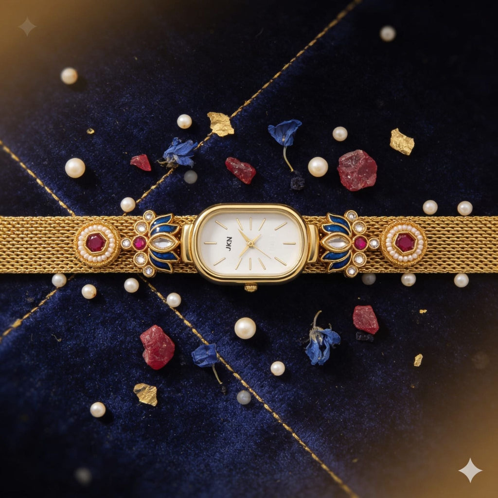 Heritage Ruby Floral Gold Watch By Suryatra