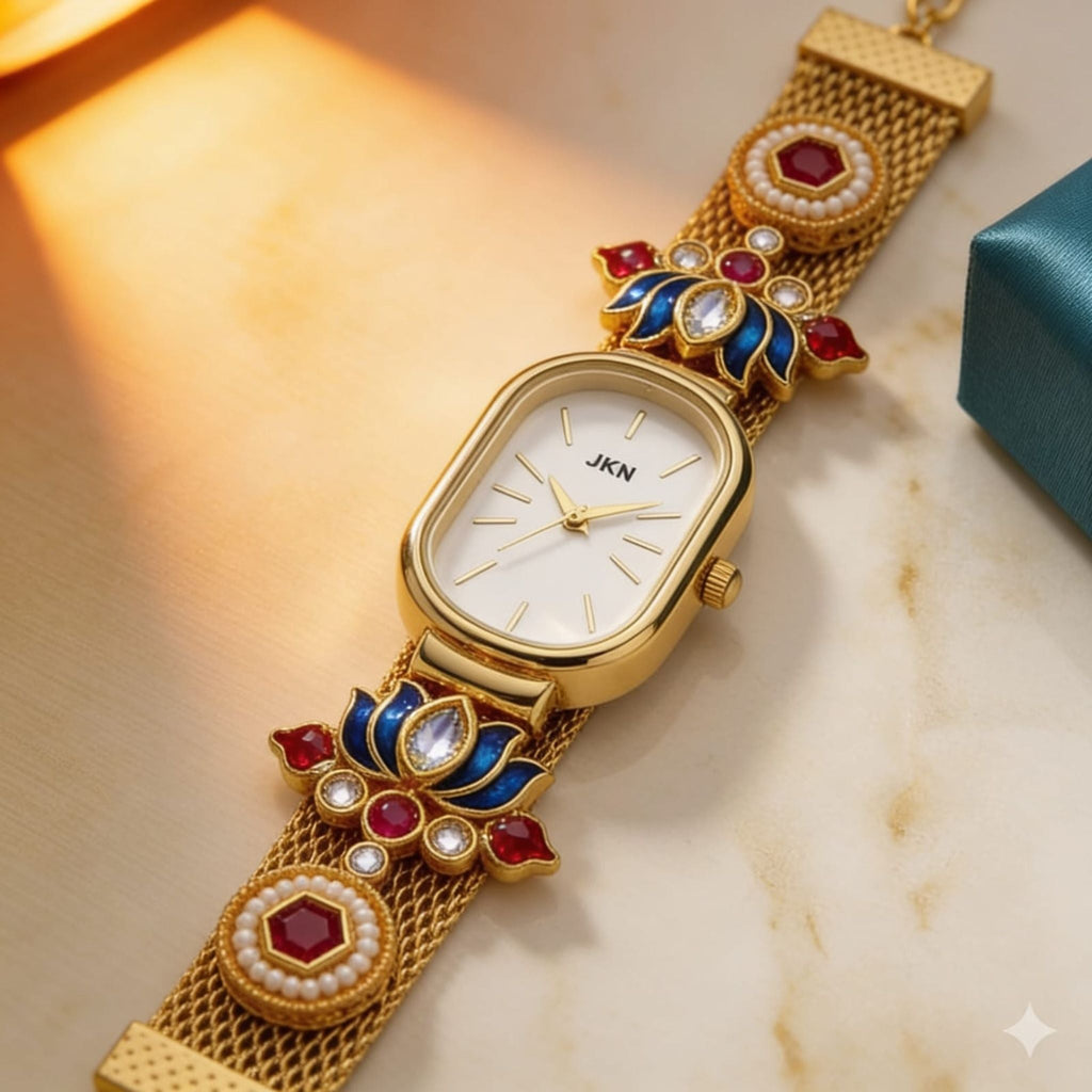 Heritage Ruby Floral Gold Watch By Suryatra