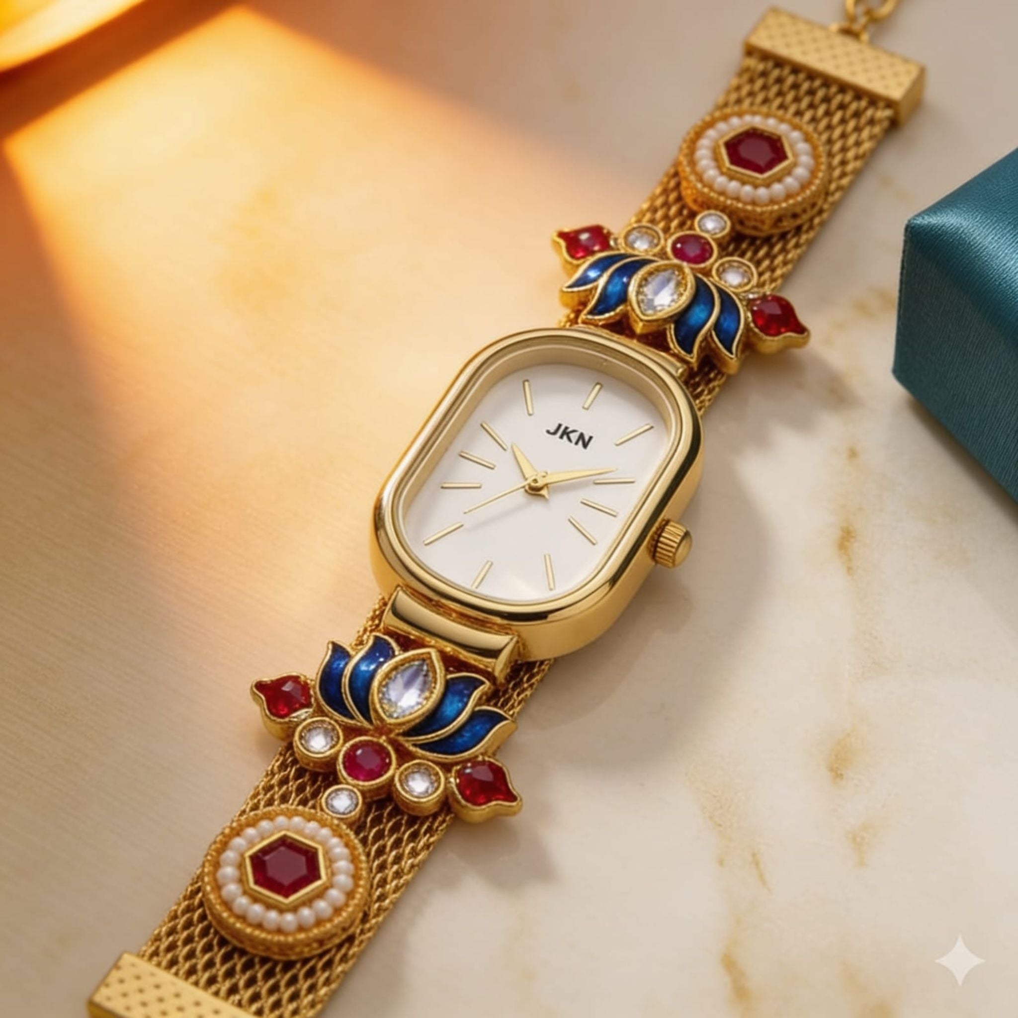 Heritage Ruby Floral Gold Watch By Suryatra
