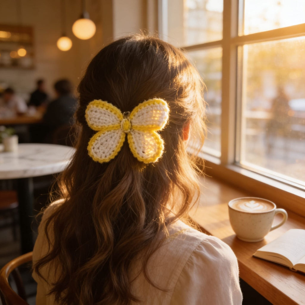 Sunlit Bloom Crochet Flower Hair Clip By Suryatra | Golden Yellow & Ivory