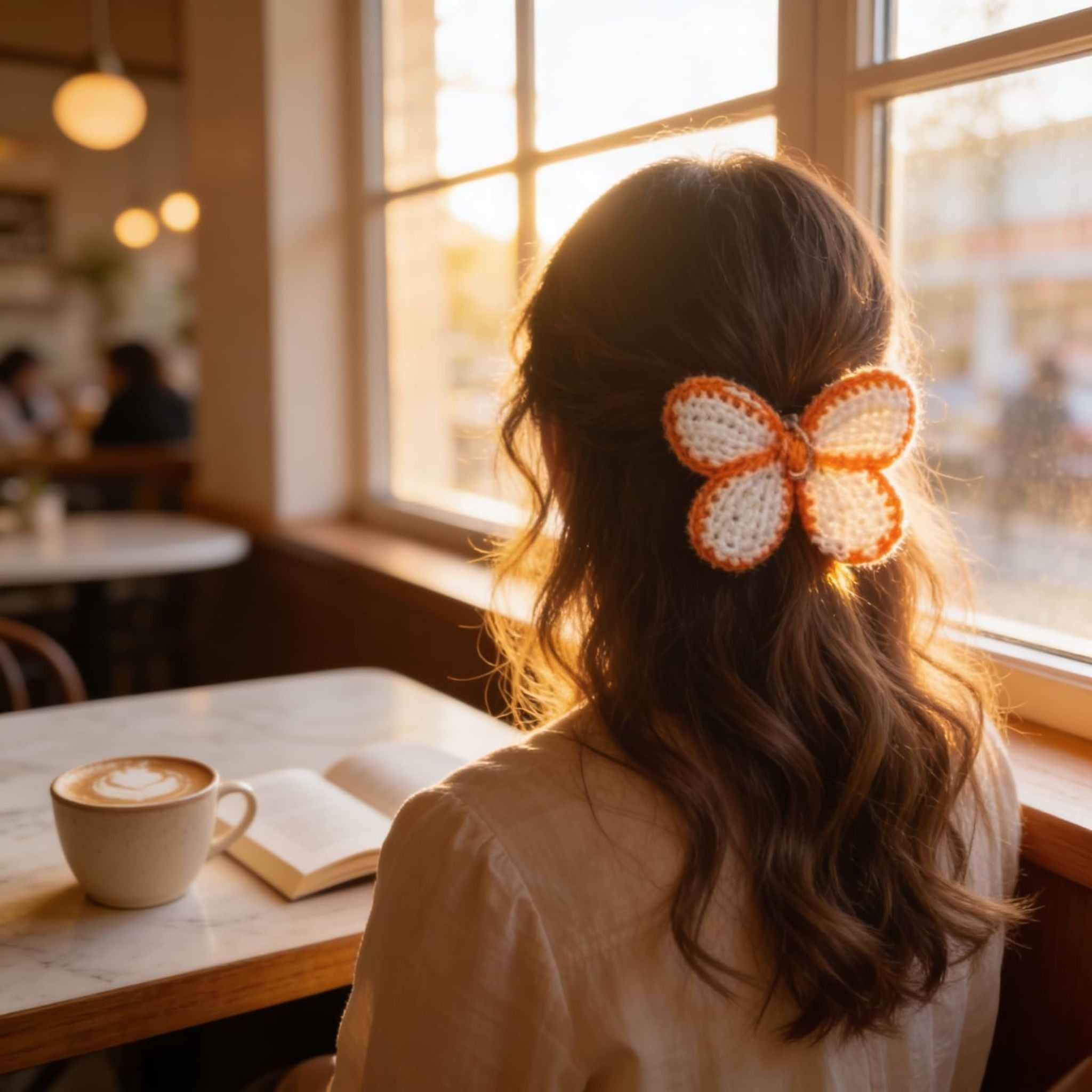Amber Bloom Crochet Flower Hair Clip By Suryatra | Orange & Ivory
