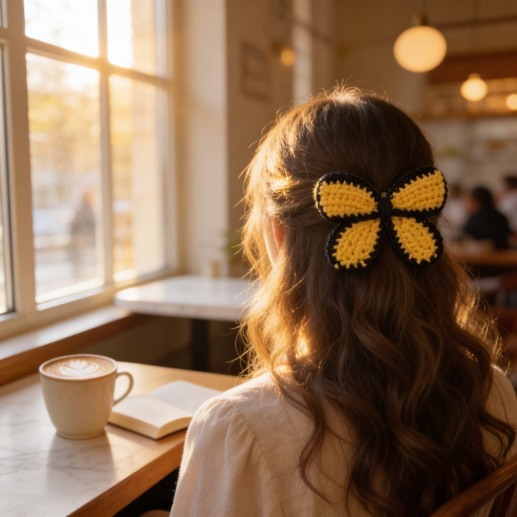 Sunbeam Bloom Crochet Hair Clip By Suryatra | Yellow & Black