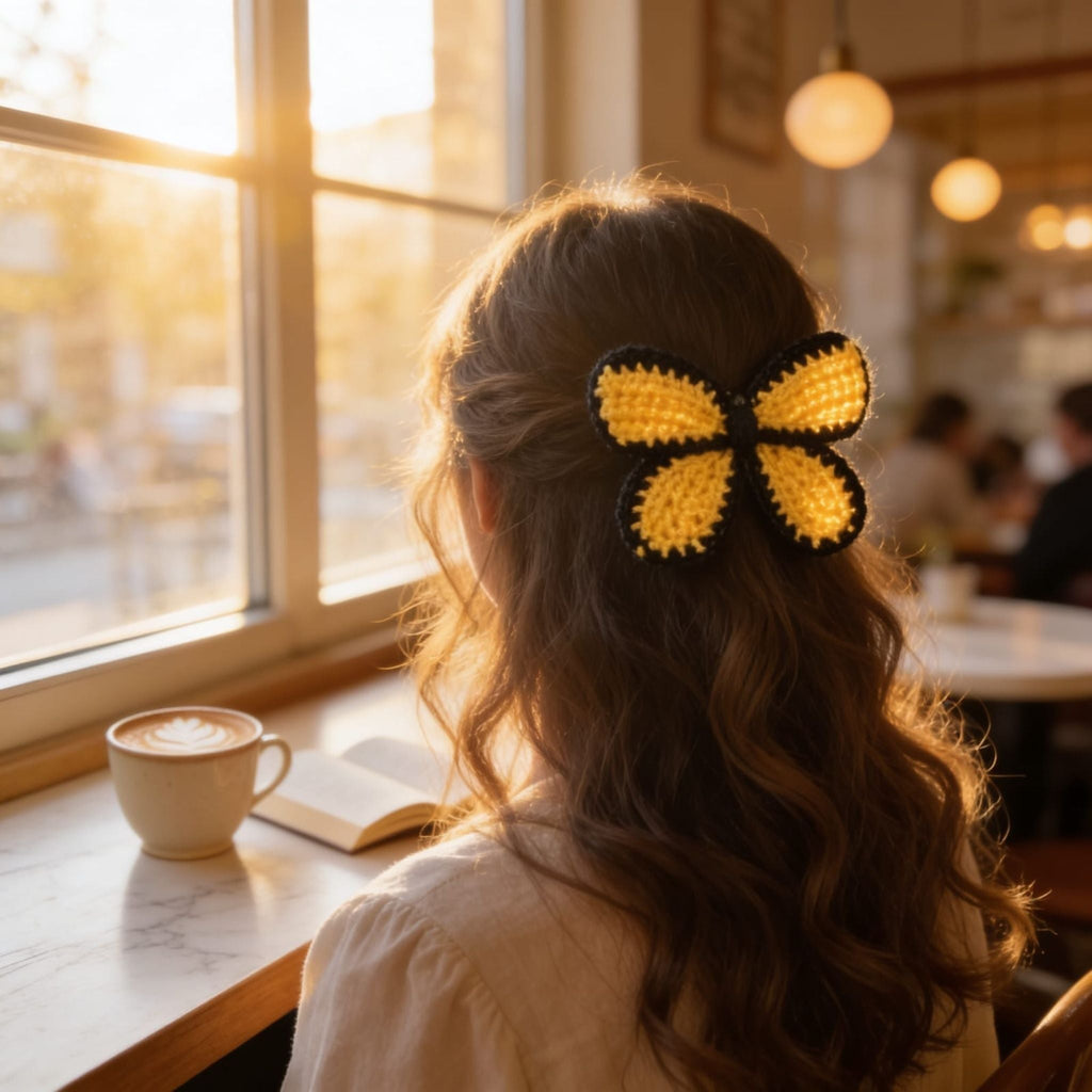 Sunbeam Bloom Crochet Hair Clip By Suryatra | Yellow & Black