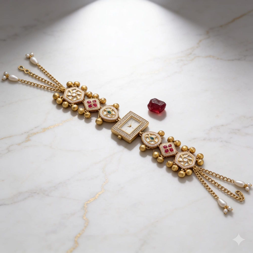 Royal Pearl Meenakari Chain Watch By Suryatra