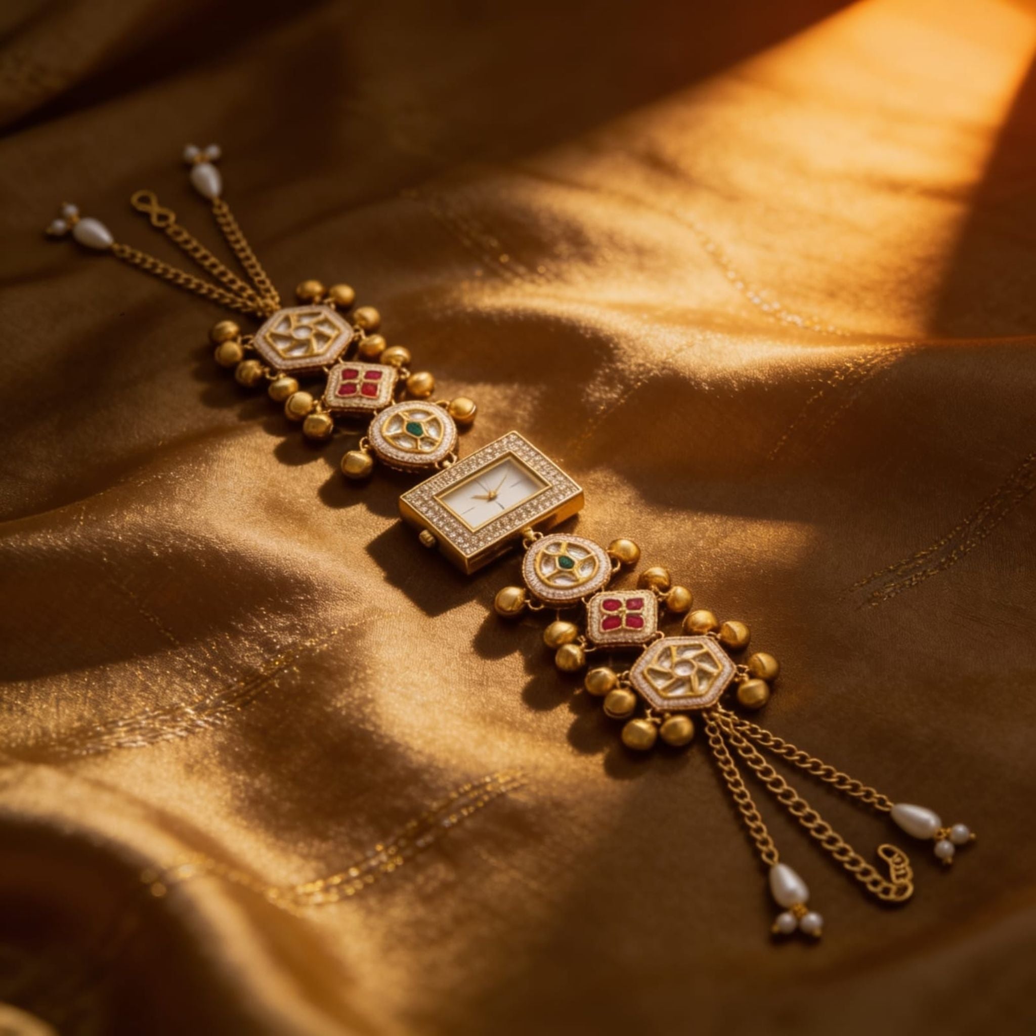 Royal Pearl Meenakari Chain Watch By Suryatra