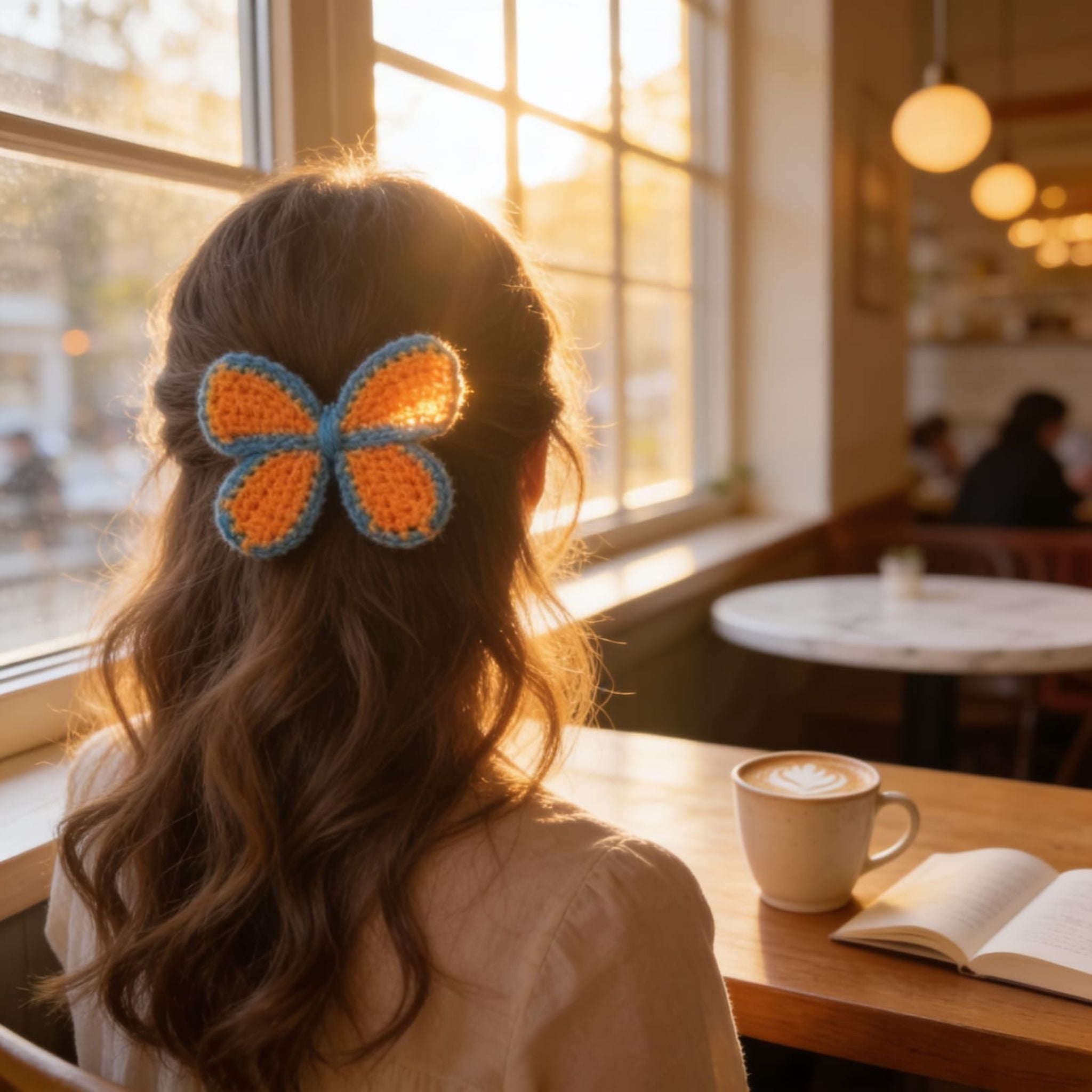 Sunset Bloom Crochet Hair Clip By Suryatra | Orange & Blue