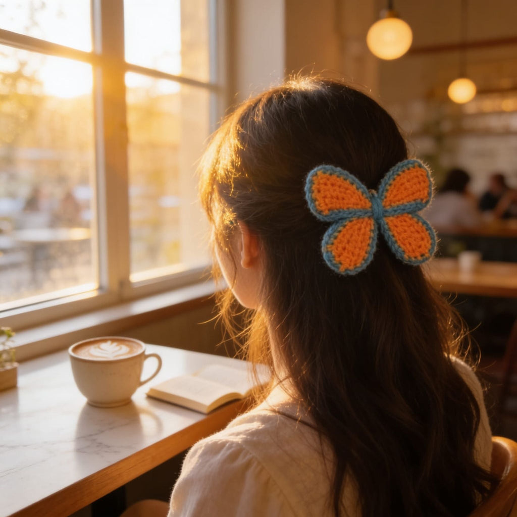 Sunset Bloom Crochet Hair Clip By Suryatra | Orange & Blue